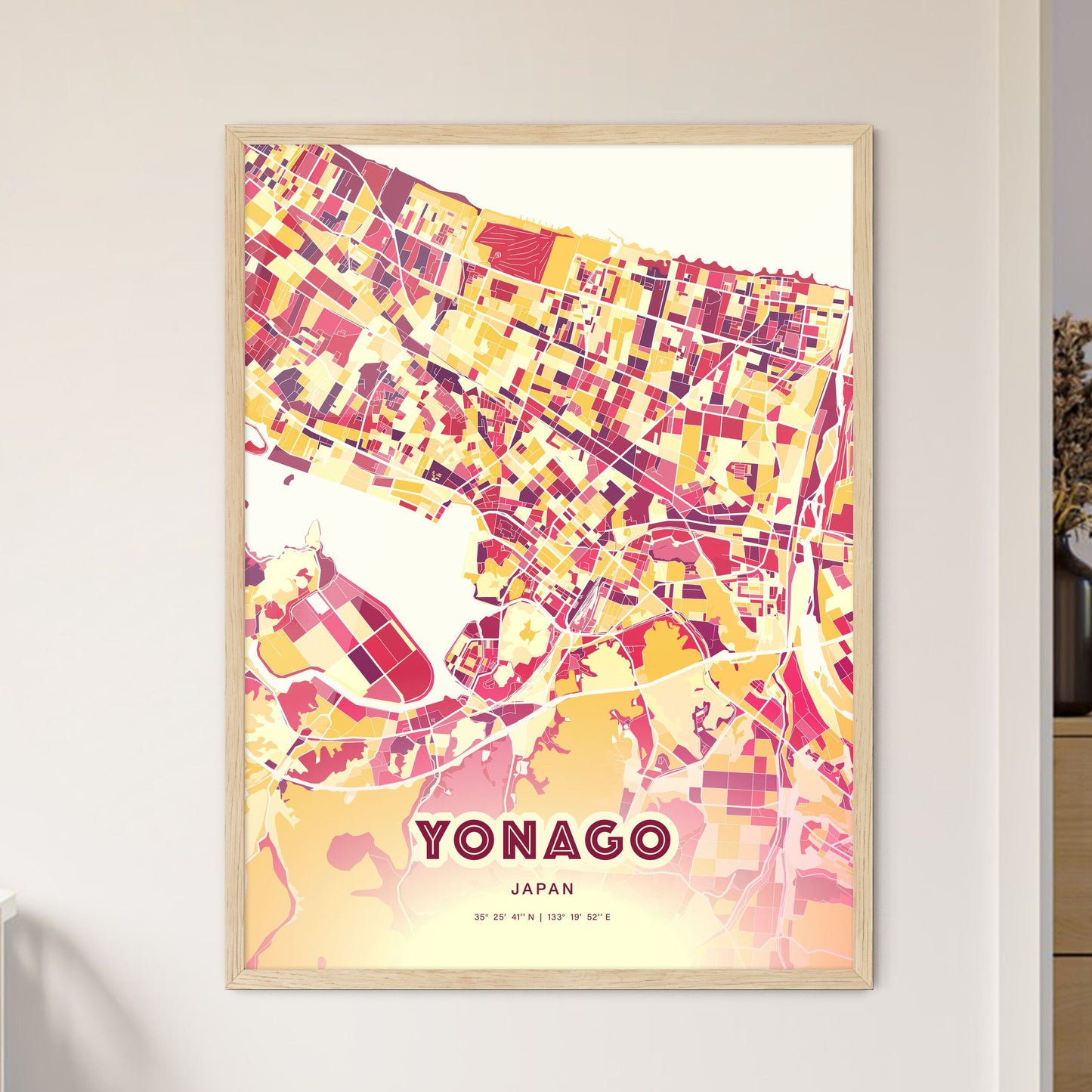 Colorful YONAGO JAPAN Fine Art Map Hot Red