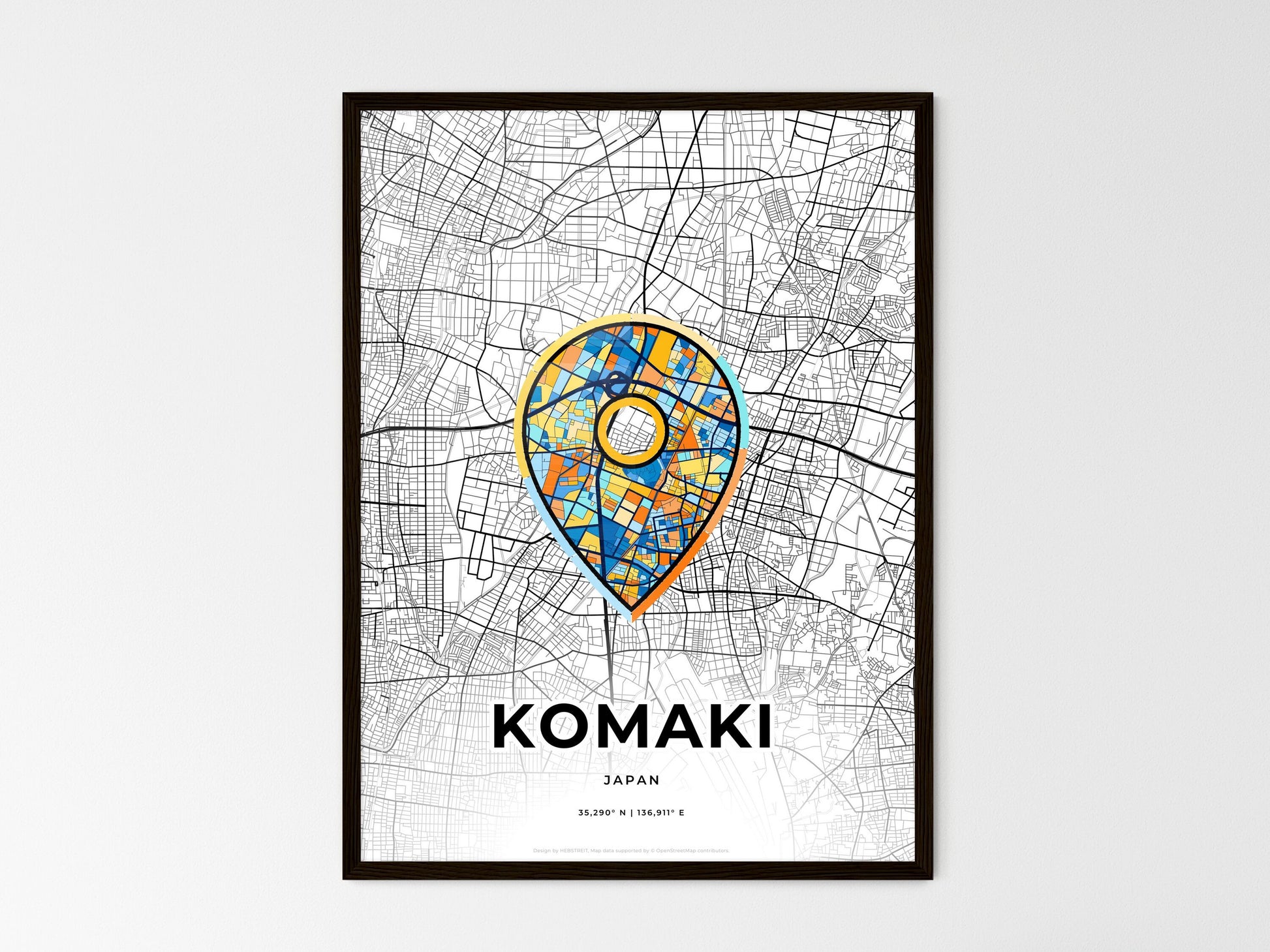 Komaki Japan wedding art map with pointer icon
