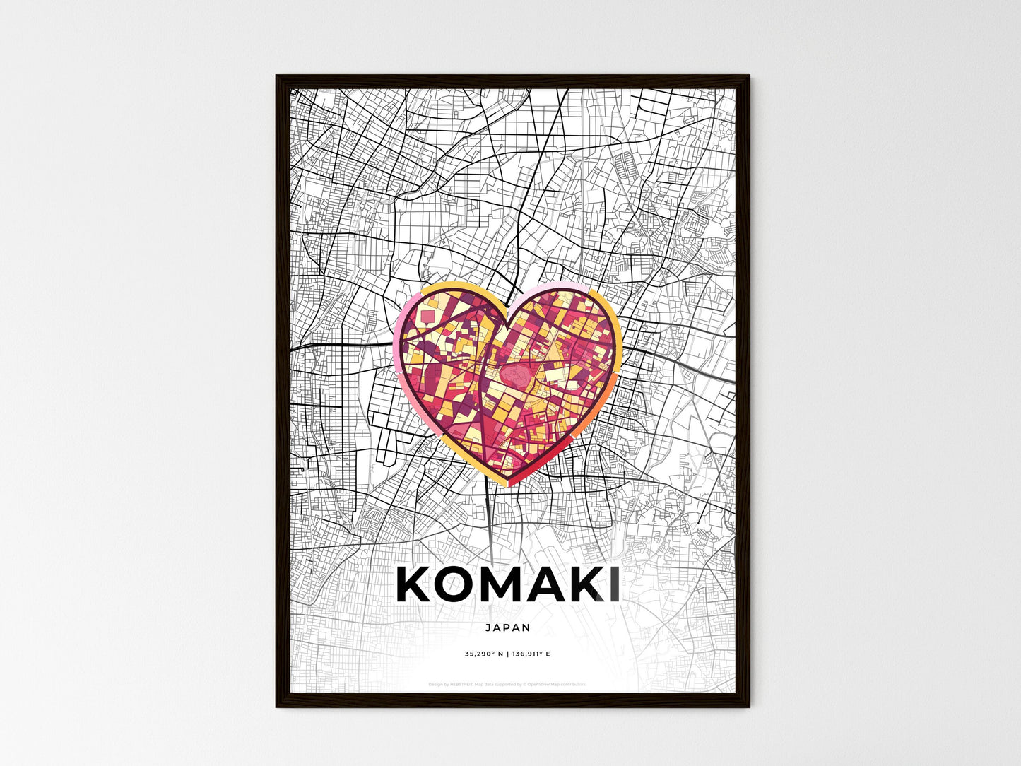 Komaki Japan wedding art map with heart icon