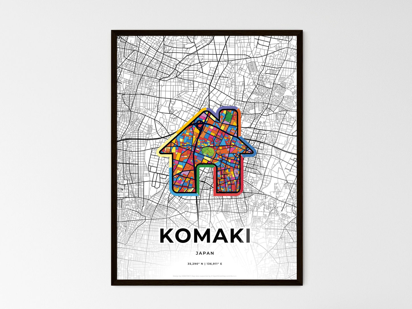 Komaki Japan wedding art map with home icon