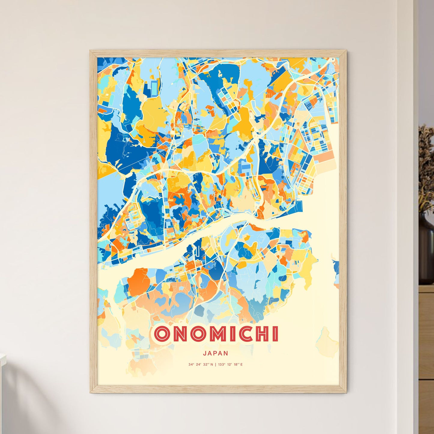 Colorful ONOMICHI JAPAN Fine Art Map Blue Orange