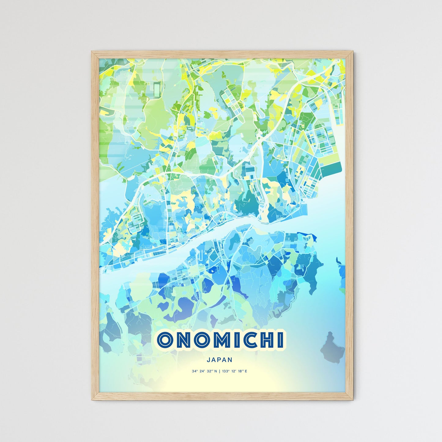 Colorful ONOMICHI JAPAN Fine Art Map Cool Blue