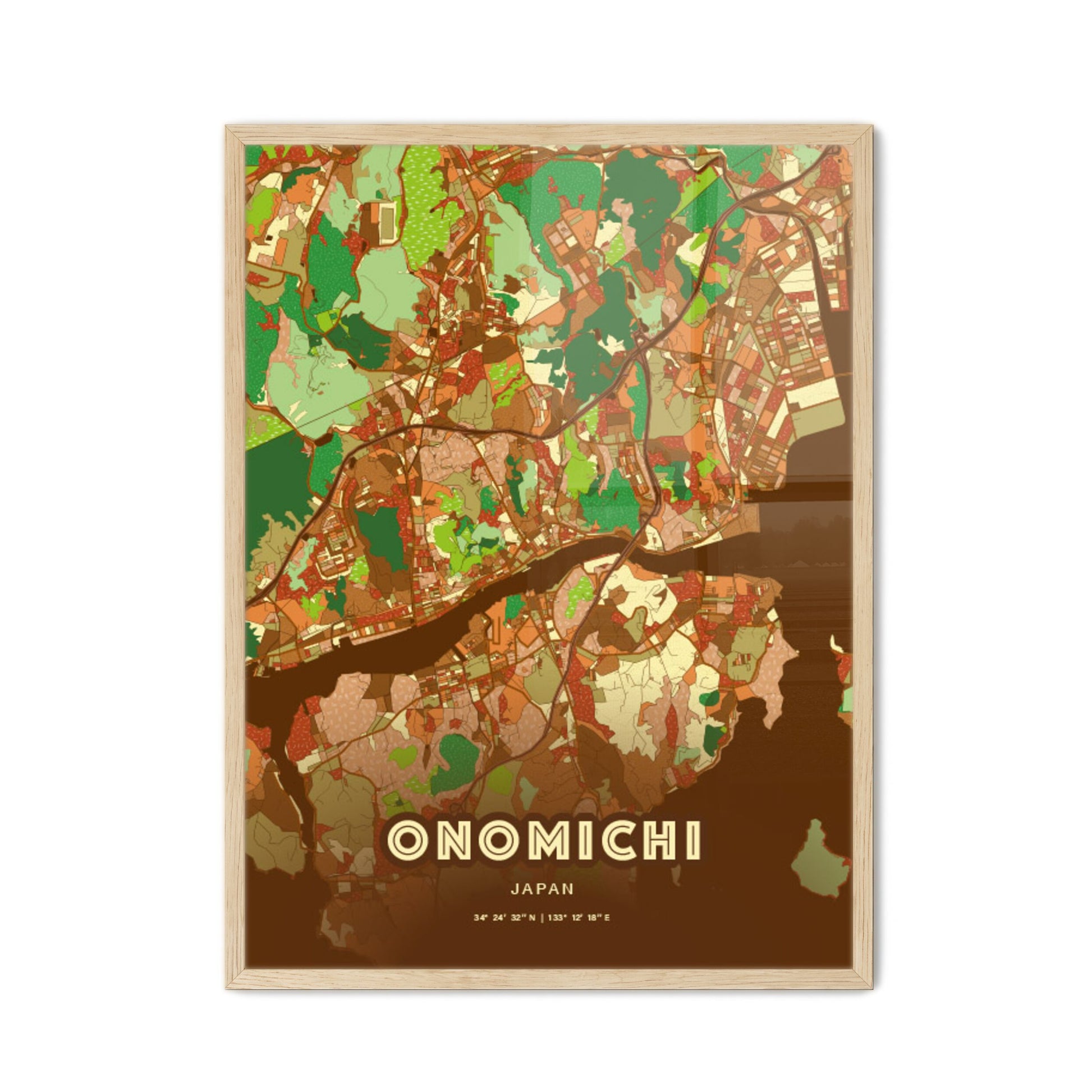 Colorful ONOMICHI JAPAN Fine Art Map Farmhouse