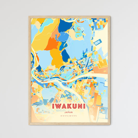 Colorful IWAKUNI JAPAN Fine Art Map Blue Orange