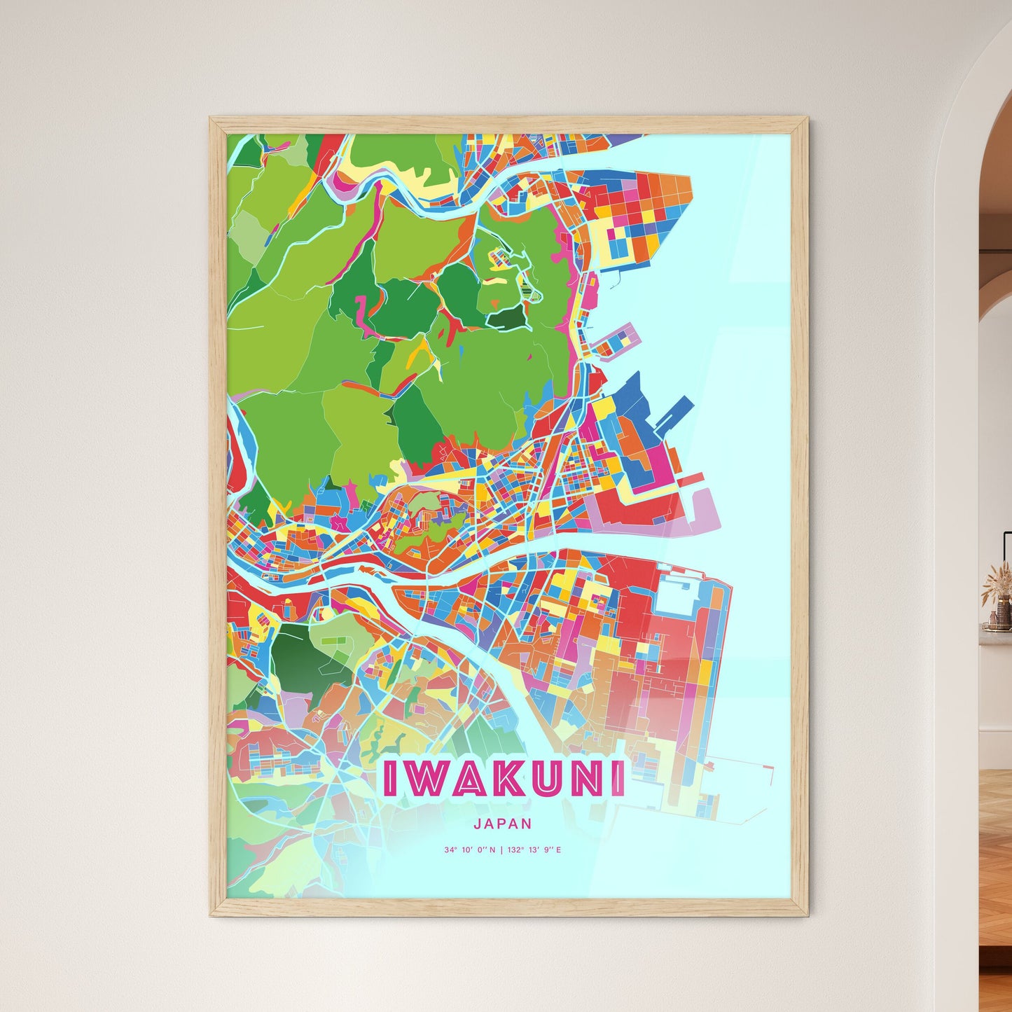 Colorful IWAKUNI JAPAN Fine Art Map Crazy Colors