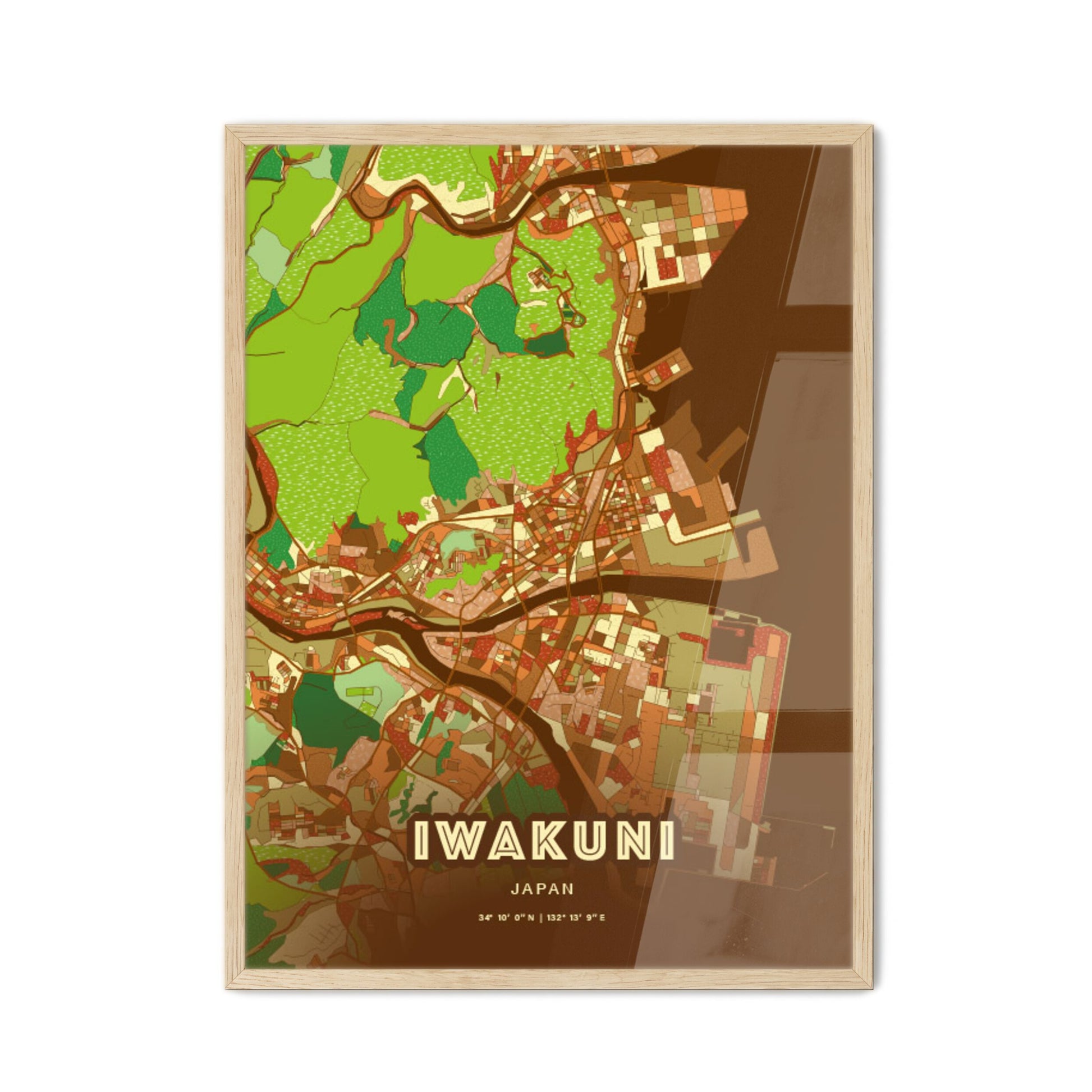 Colorful IWAKUNI JAPAN Fine Art Map Farmhouse