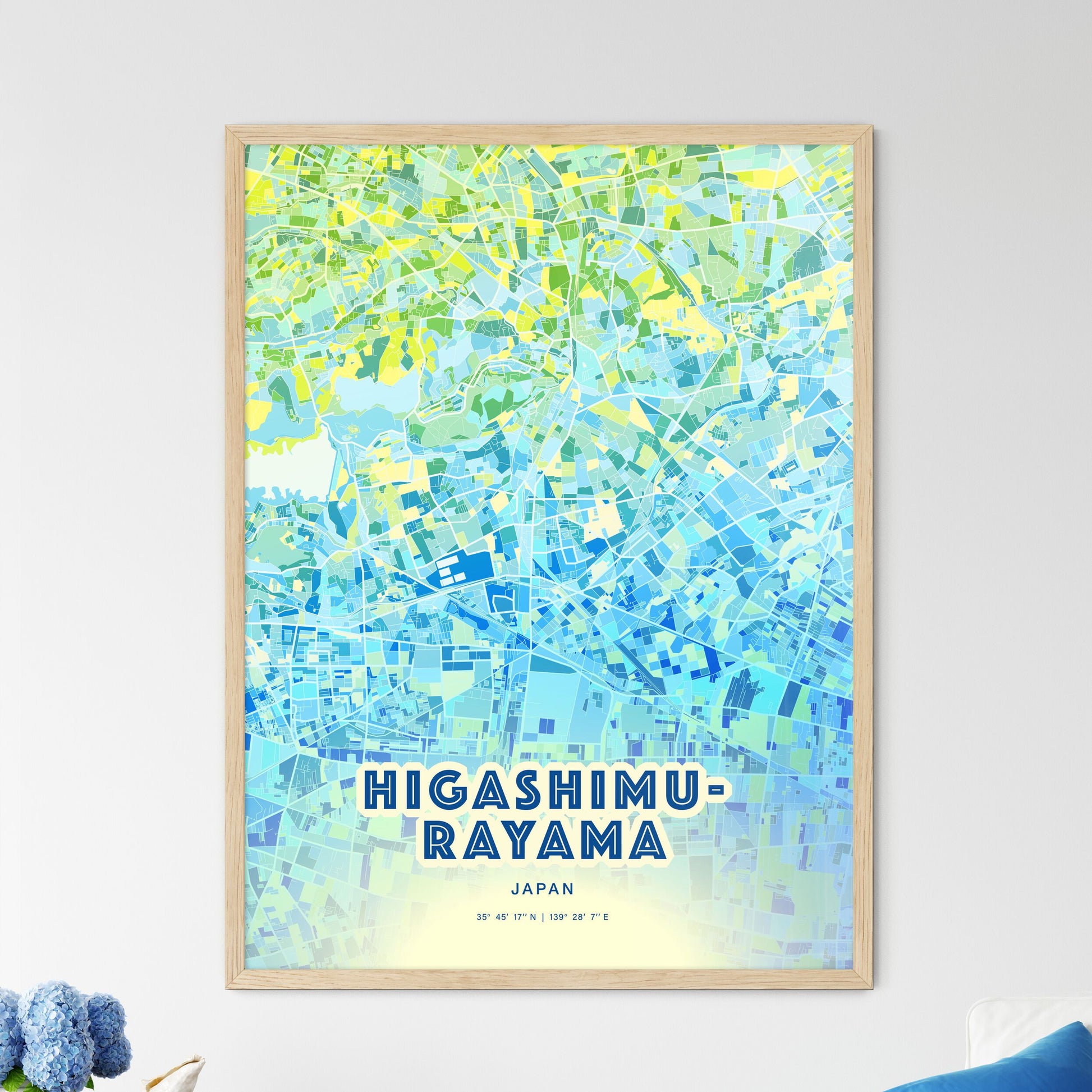 Colorful HIGASHIMURAYAMA JAPAN Fine Art Map Cool Blue