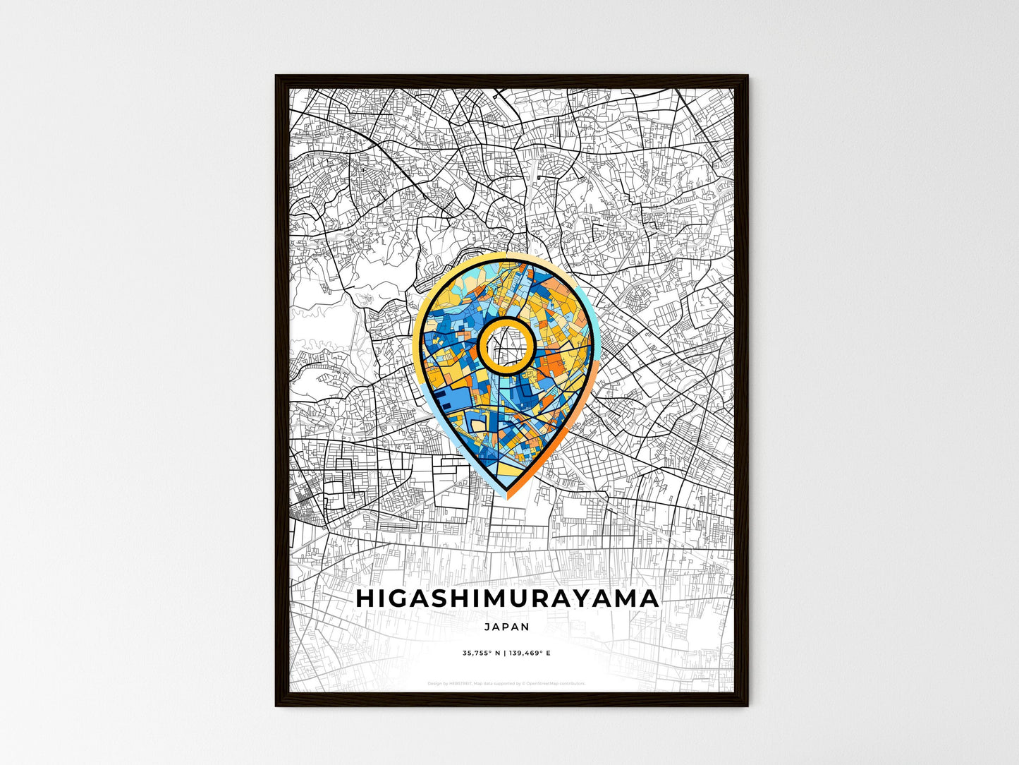 HIGASHIMURAYAMA JAPAN minimal art map with a colorful icon. Where it all began, Couple map gift. Style 1