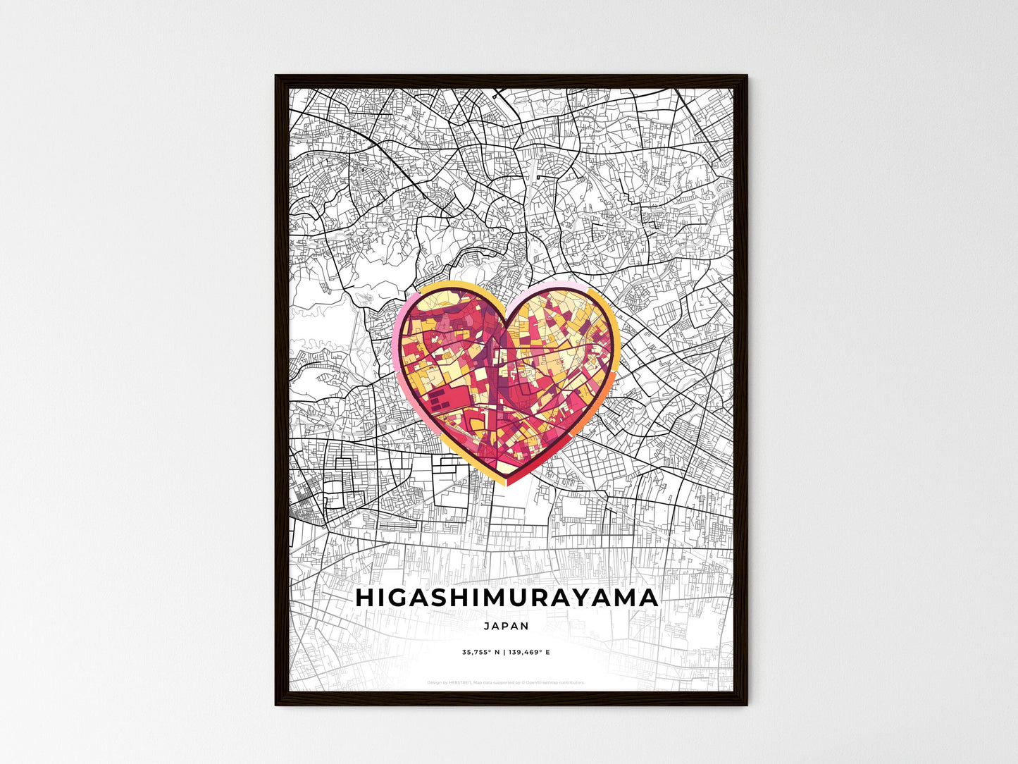 HIGASHIMURAYAMA JAPAN minimal art map with a colorful icon. Where it all began, Couple map gift. Style 2