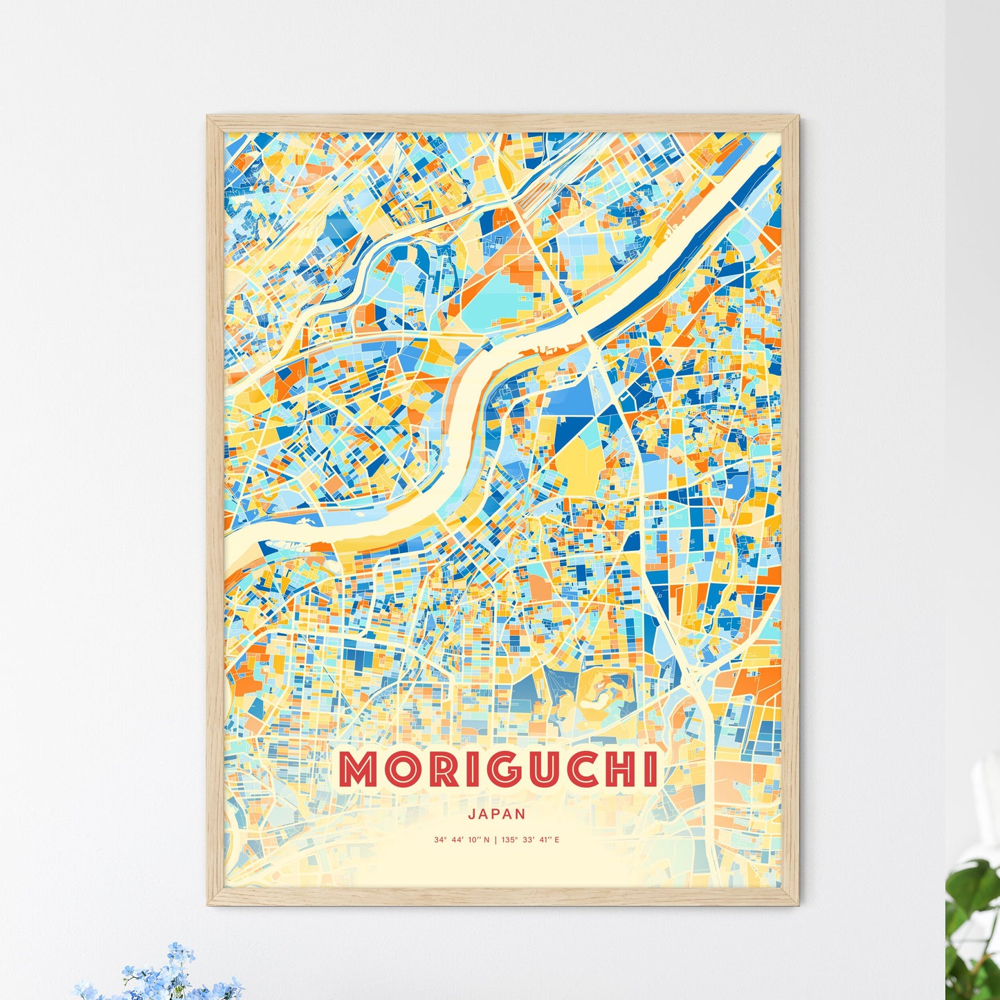 Colorful MORIGUCHI JAPAN Fine Art Map Blue Orange