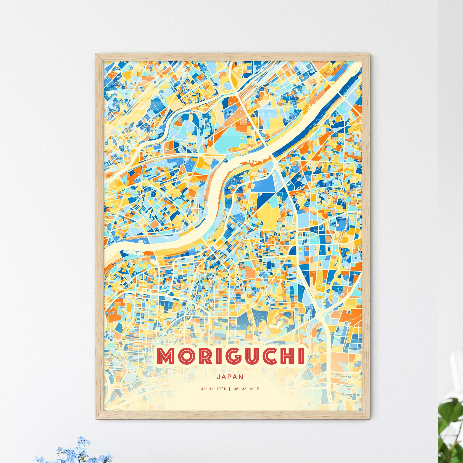 Colorful MORIGUCHI JAPAN Fine Art Map Blue Orange