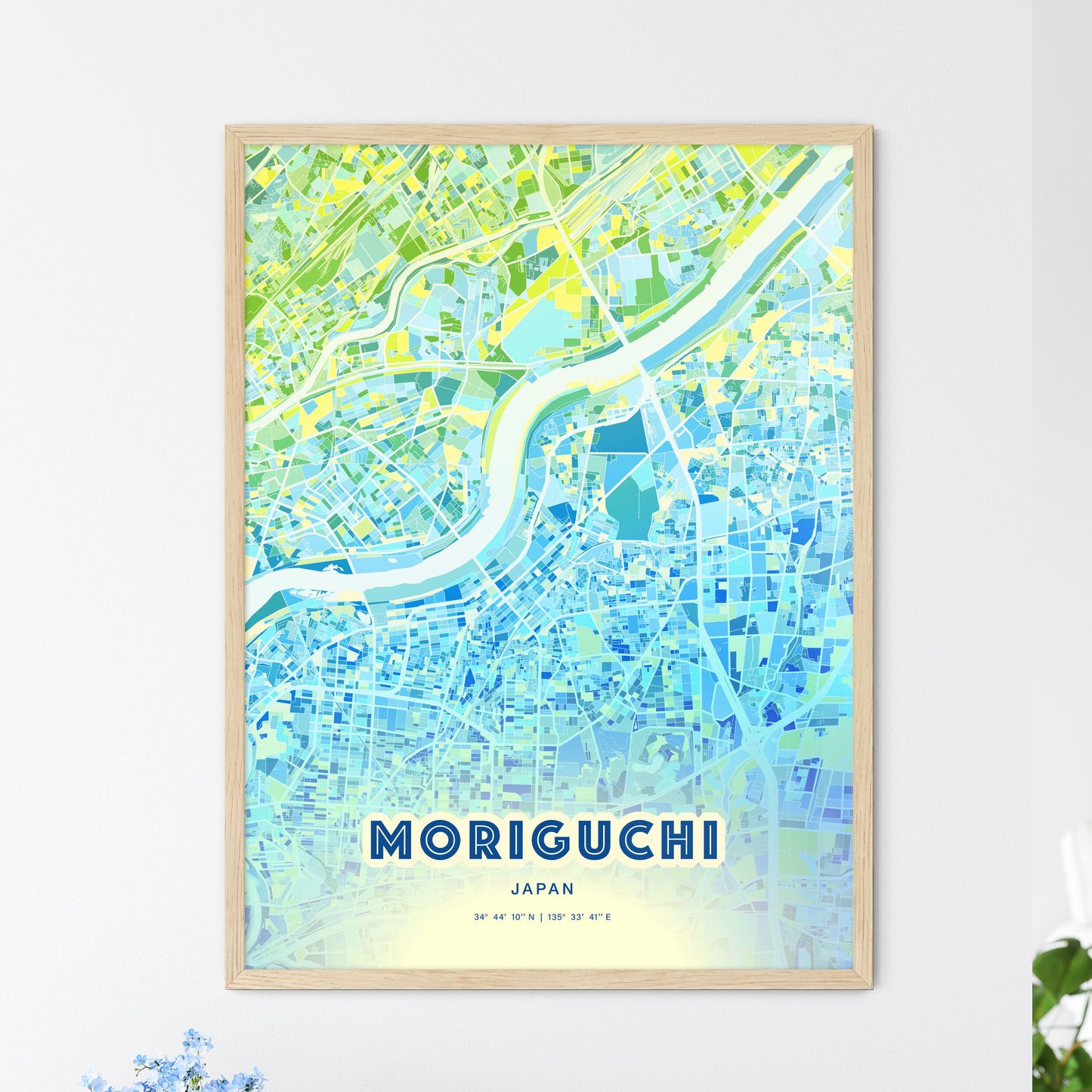 Colorful MORIGUCHI JAPAN Fine Art Map Cool Blue