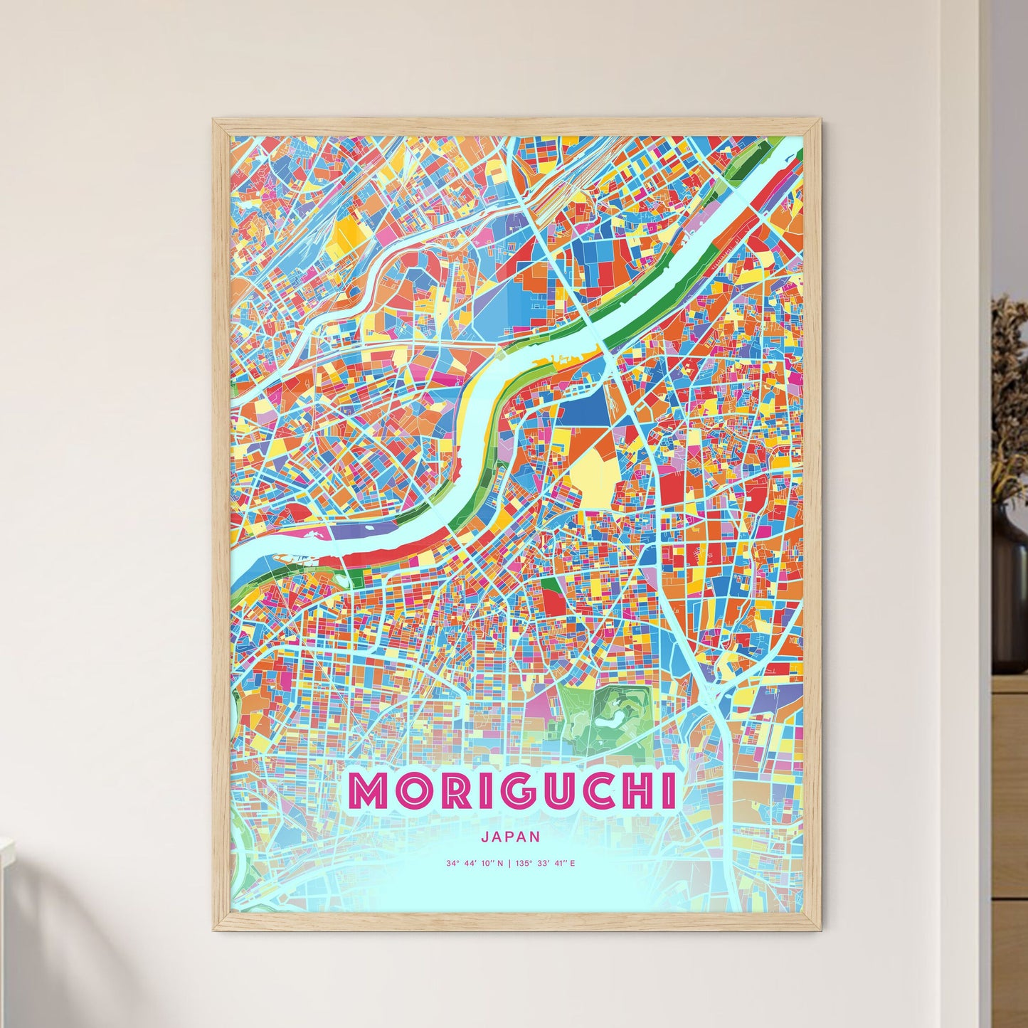 Colorful MORIGUCHI JAPAN Fine Art Map Crazy Colors