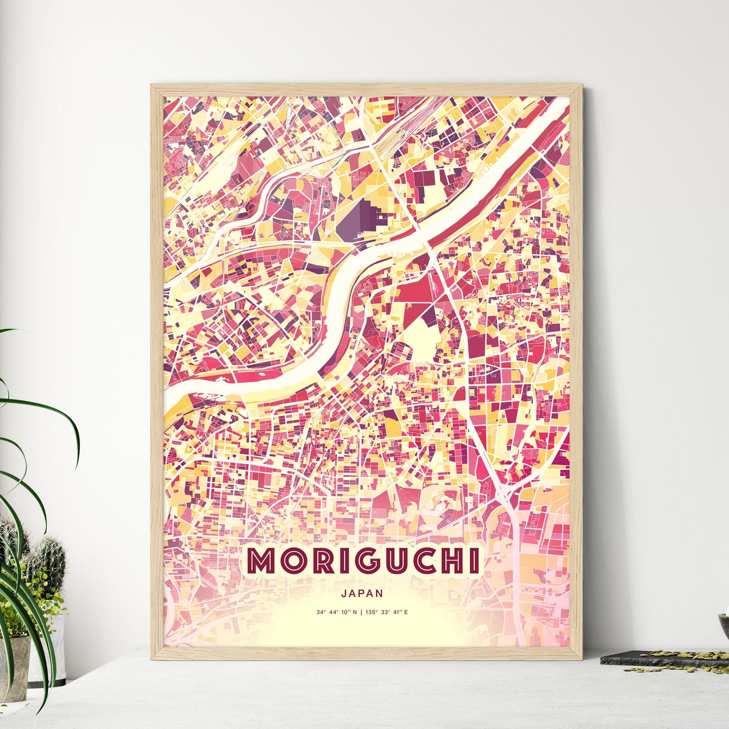 Colorful MORIGUCHI JAPAN Fine Art Map Hot Red