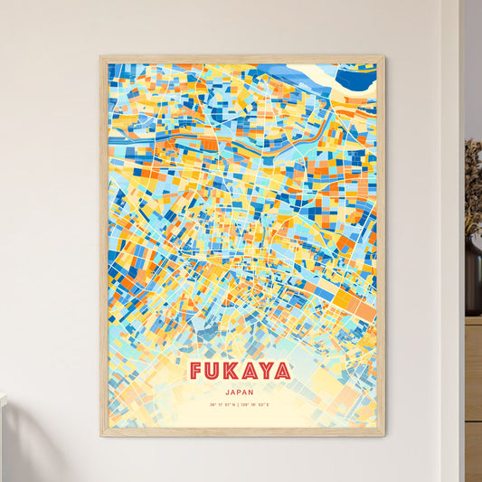 Colorful FUKAYA JAPAN Fine Art Map Blue Orange