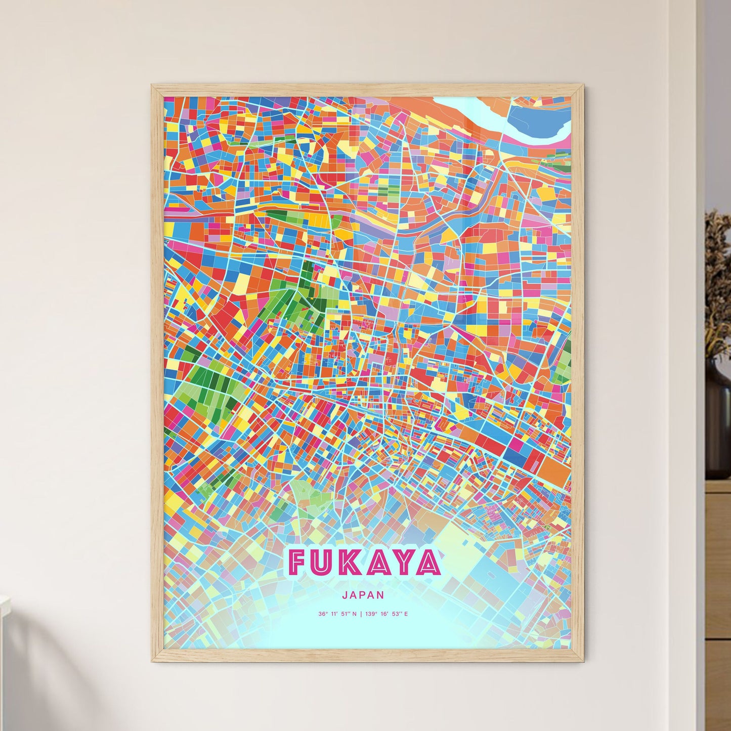 Colorful FUKAYA JAPAN Fine Art Map Crazy Colors