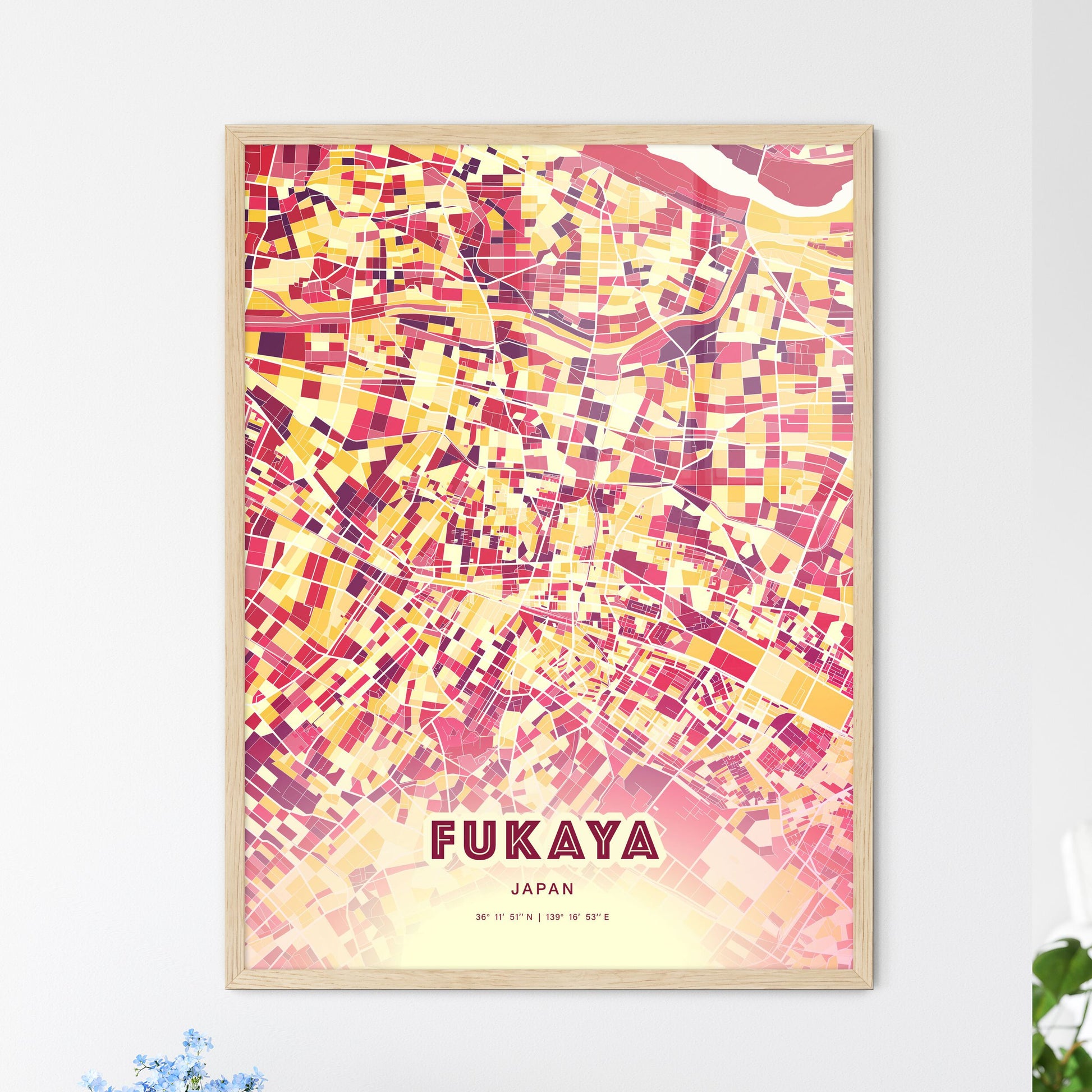 Colorful FUKAYA JAPAN Fine Art Map Hot Red