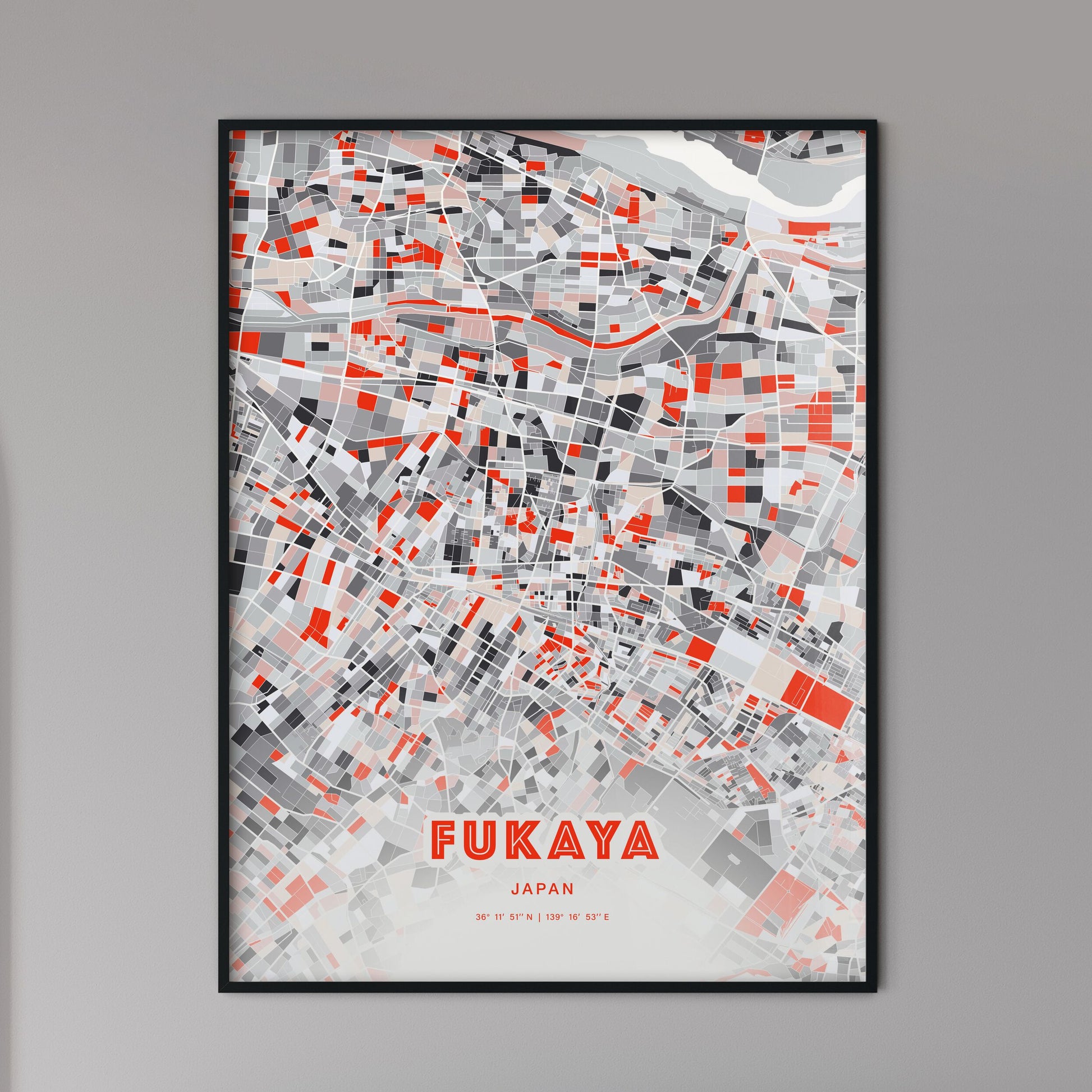 Colorful FUKAYA JAPAN Fine Art Map Modern