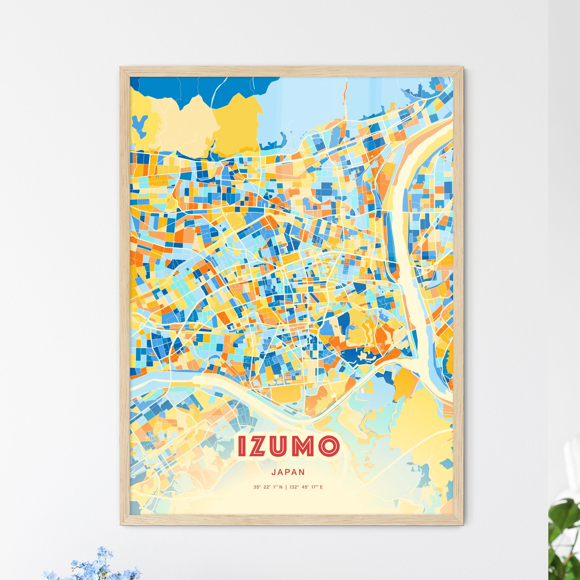 Colorful IZUMO JAPAN Fine Art Map Blue Orange