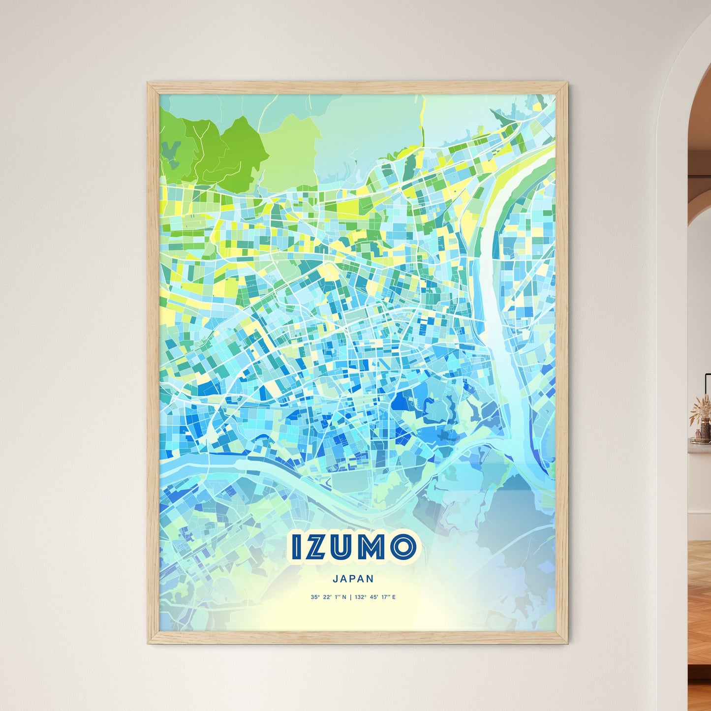 Colorful IZUMO JAPAN Fine Art Map Cool Blue