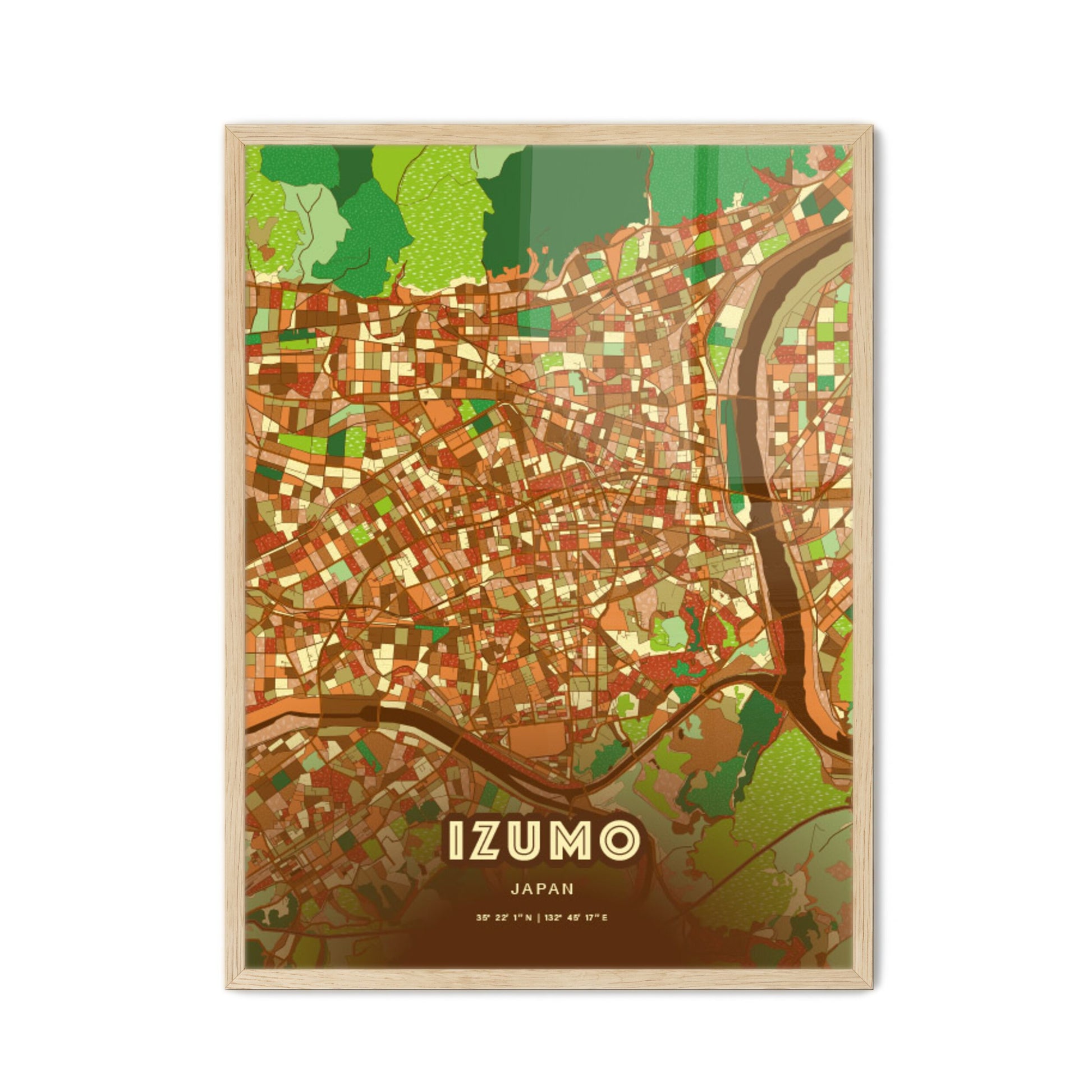 Colorful IZUMO JAPAN Fine Art Map Farmhouse