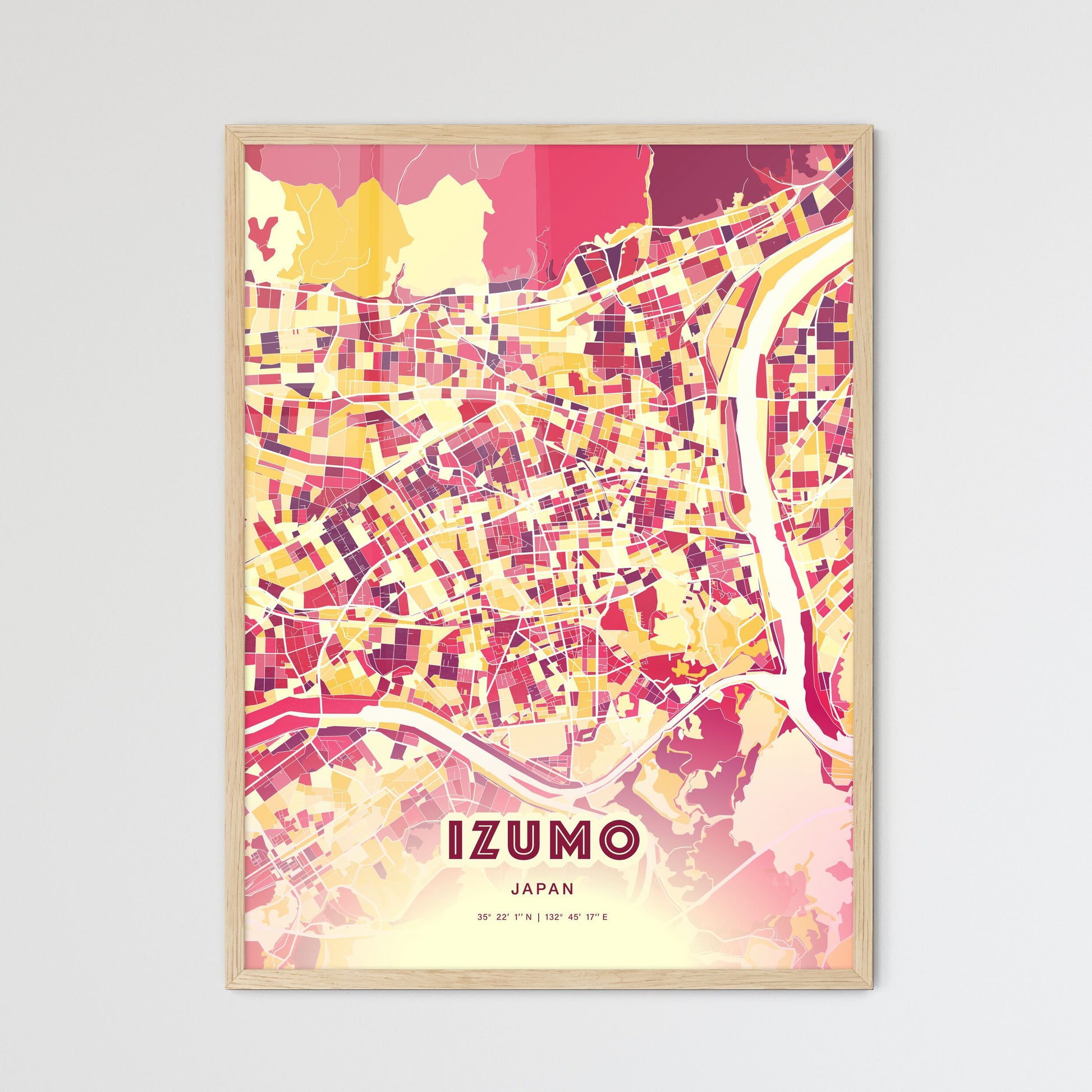 Colorful IZUMO JAPAN Fine Art Map Hot Red