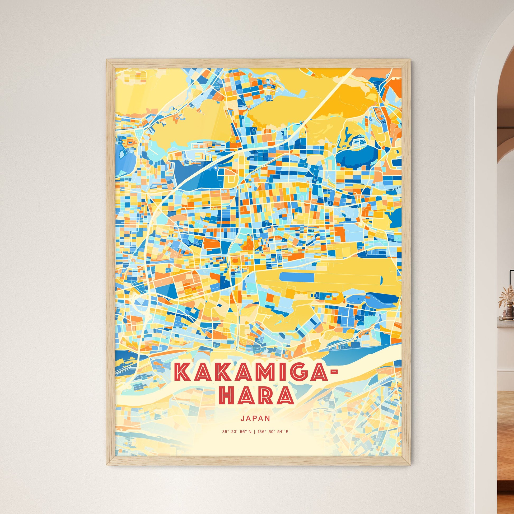 Colorful KAKAMIGAHARA JAPAN Fine Art Map Blue Orange