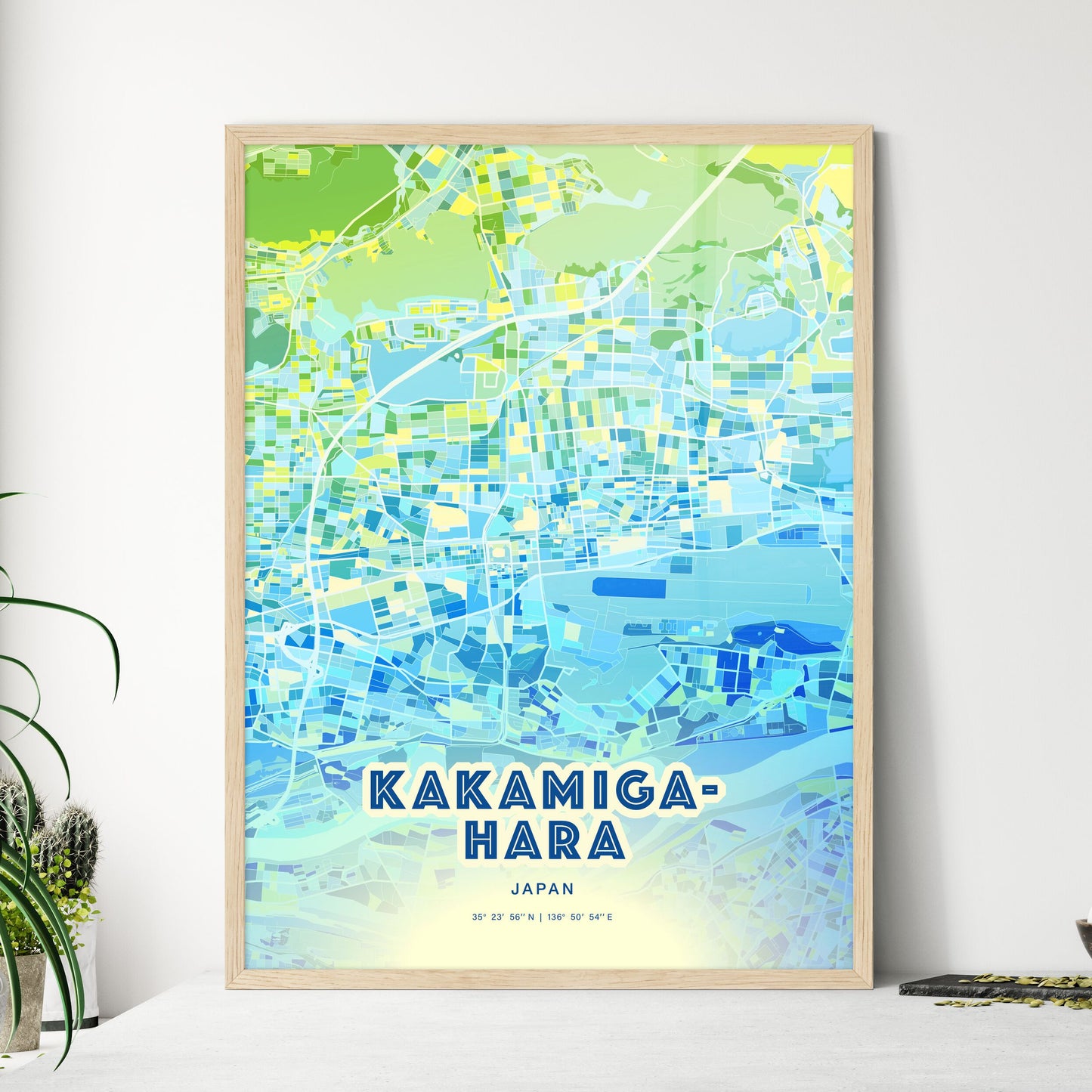 Colorful KAKAMIGAHARA JAPAN Fine Art Map Cool Blue