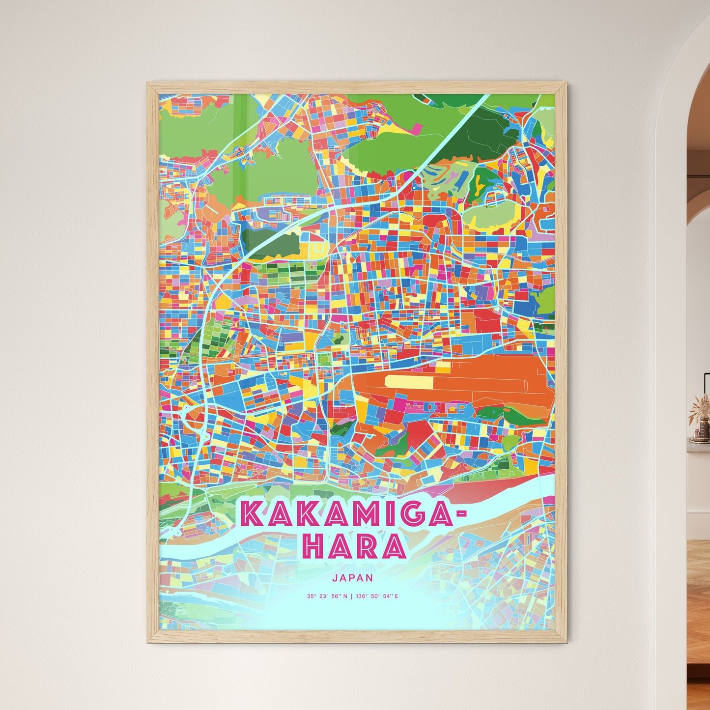 Colorful KAKAMIGAHARA JAPAN Fine Art Map Crazy Colors