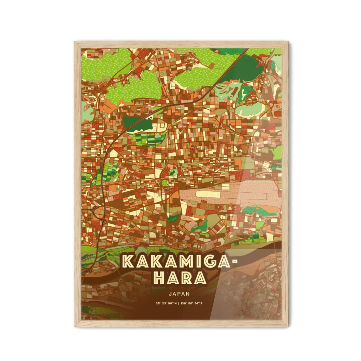 Colorful KAKAMIGAHARA JAPAN Fine Art Map Farmhouse