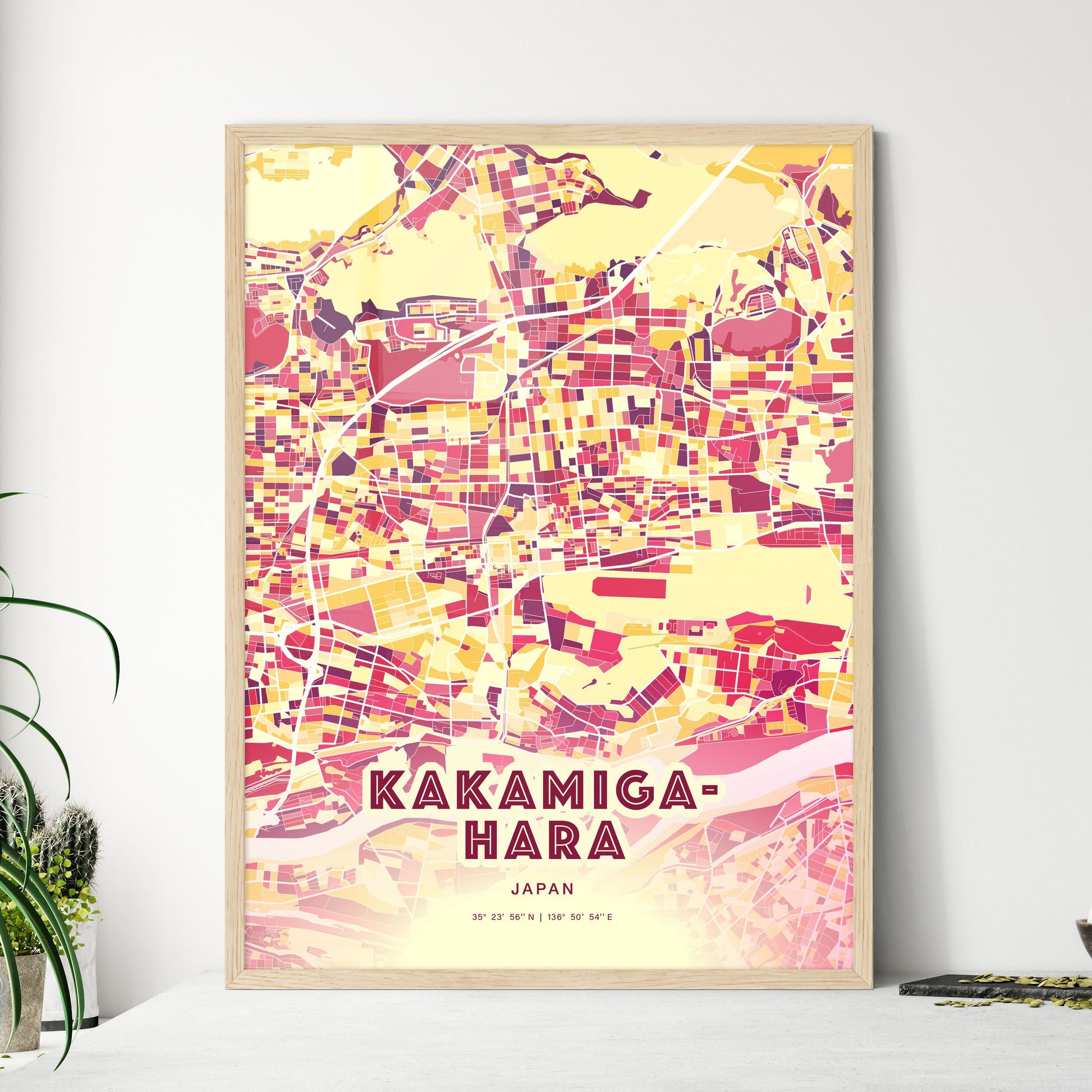 Colorful KAKAMIGAHARA JAPAN Fine Art Map Hot Red