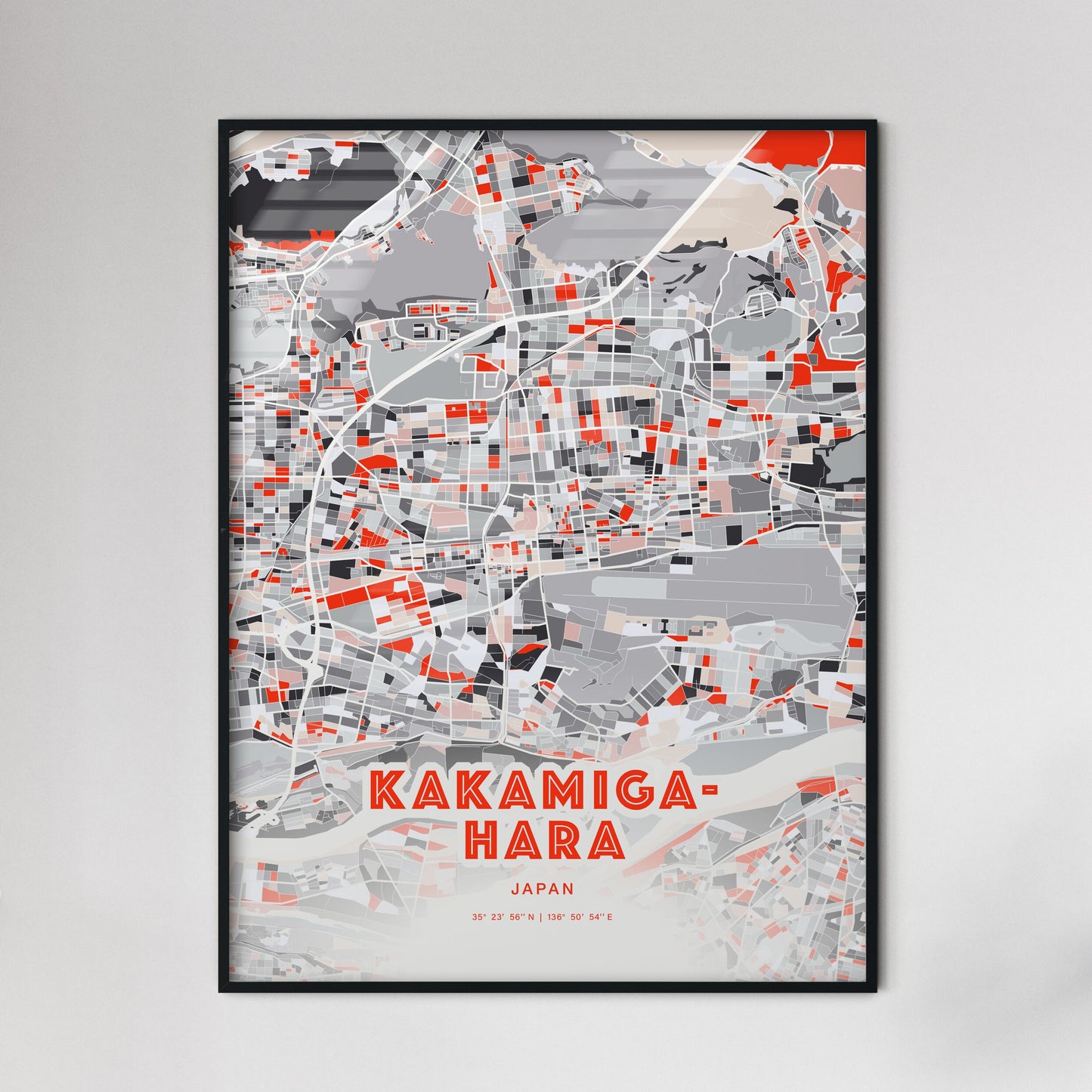 Colorful KAKAMIGAHARA JAPAN Fine Art Map Modern