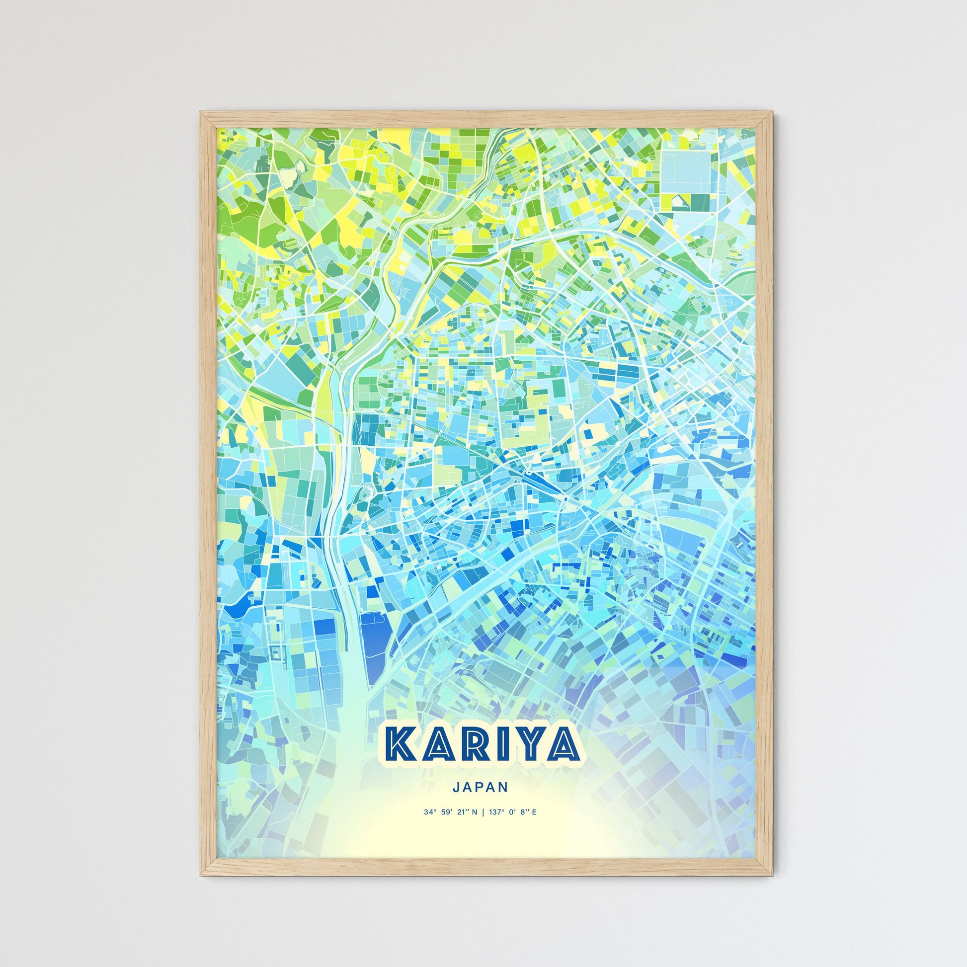 Colorful KARIYA JAPAN Fine Art Map Cool Blue