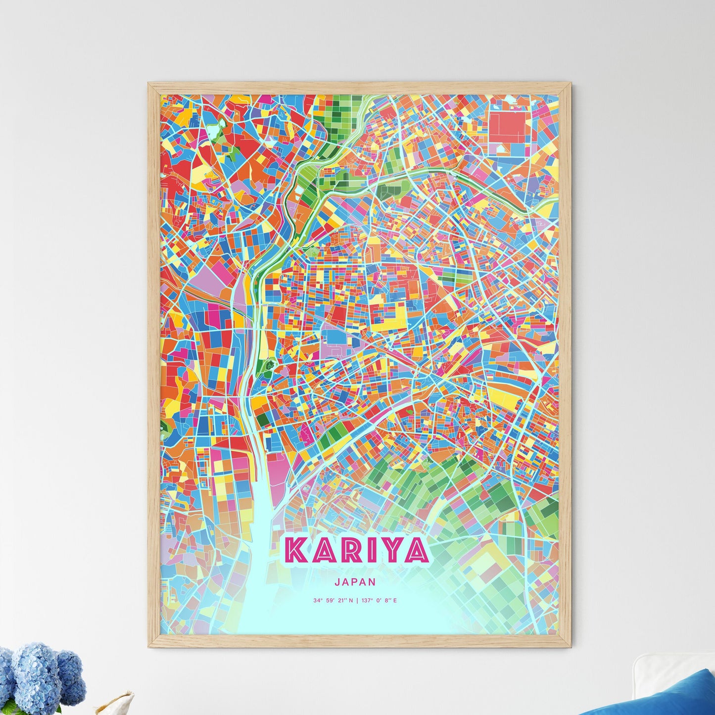 Colorful KARIYA JAPAN Fine Art Map Crazy Colors