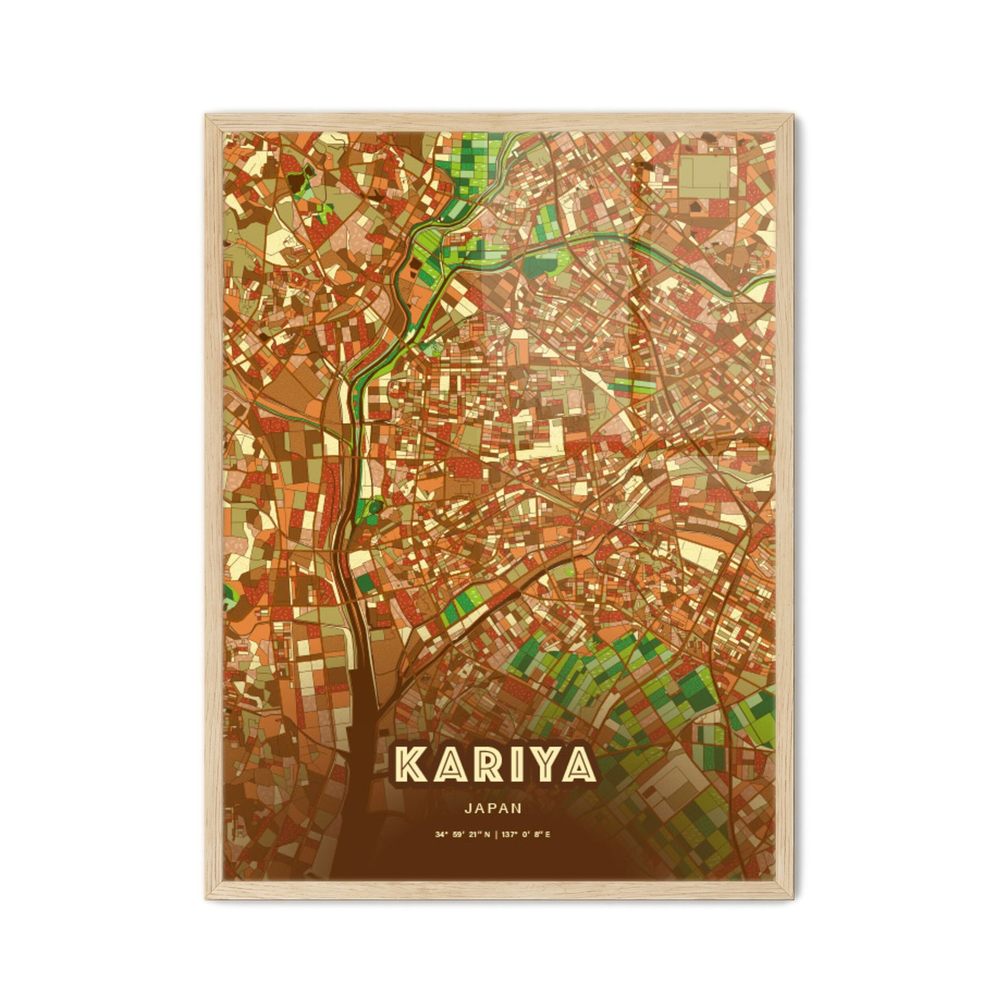 Colorful KARIYA JAPAN Fine Art Map Farmhouse