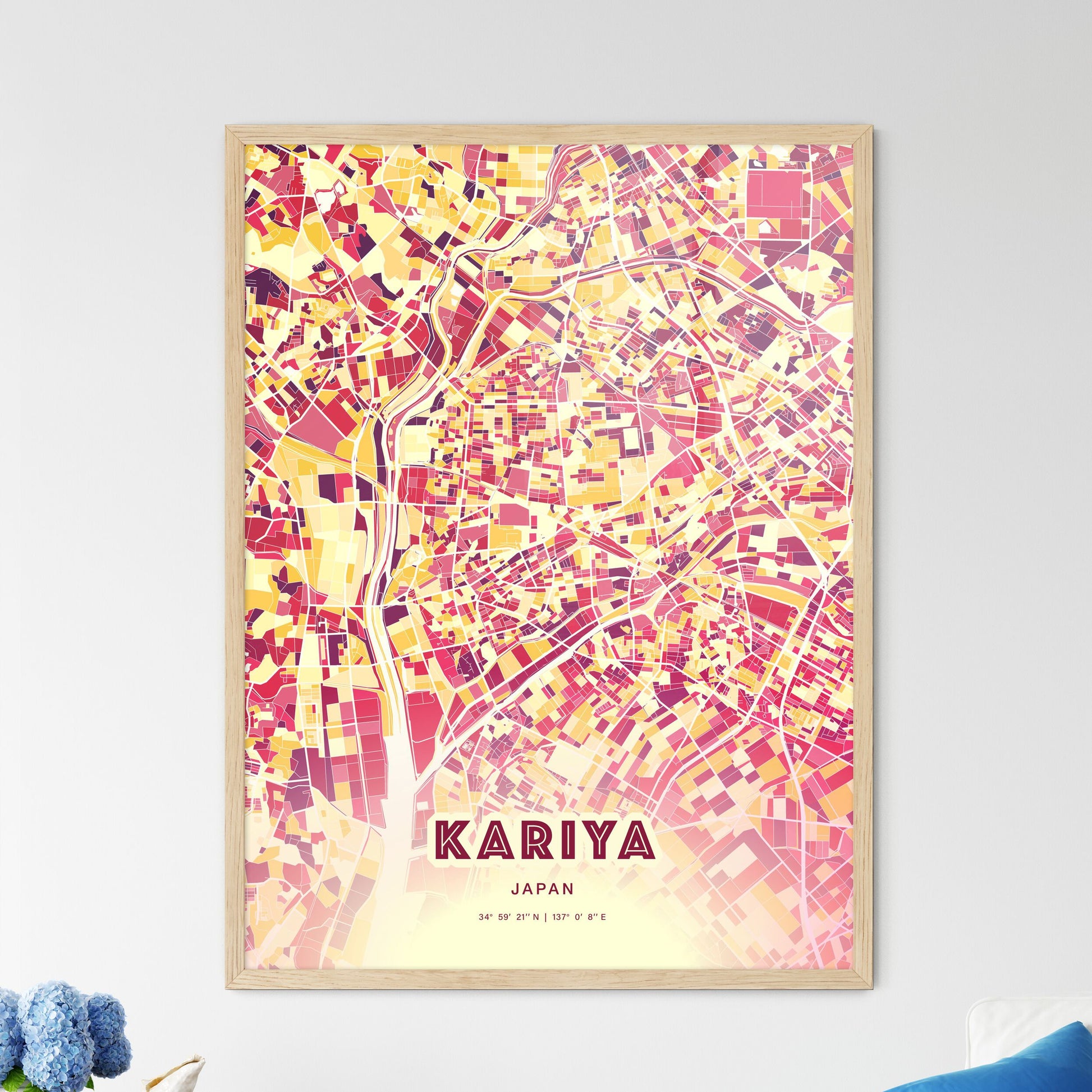 Colorful KARIYA JAPAN Fine Art Map Hot Red