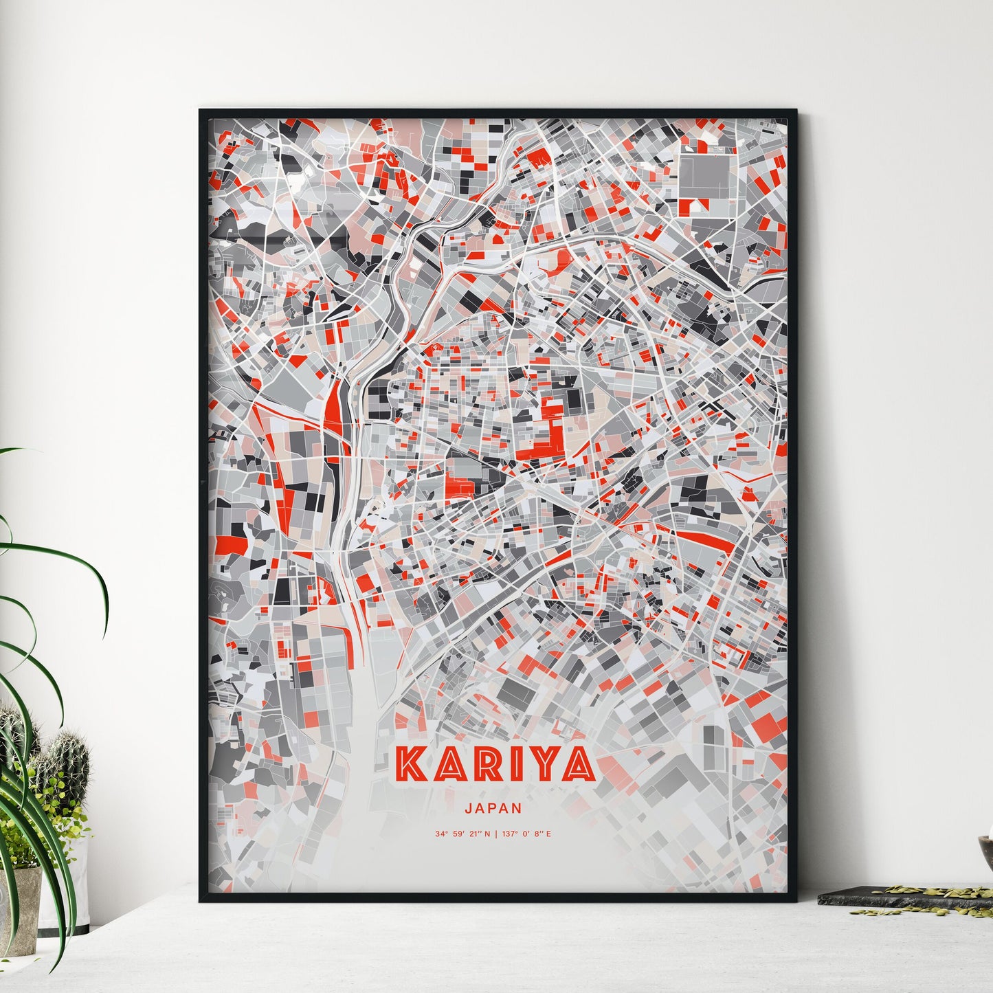 Colorful KARIYA JAPAN Fine Art Map Modern