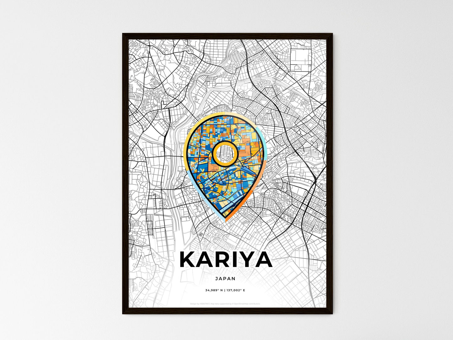 KARIYA JAPAN minimal art map with a colorful icon. Where it all began, Couple map gift. Style 1