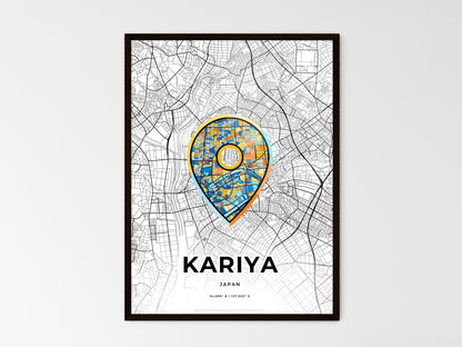 KARIYA JAPAN minimal art map with a colorful icon. Where it all began, Couple map gift. Style 1