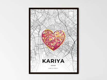KARIYA JAPAN minimal art map with a colorful icon. Where it all began, Couple map gift. Style 2