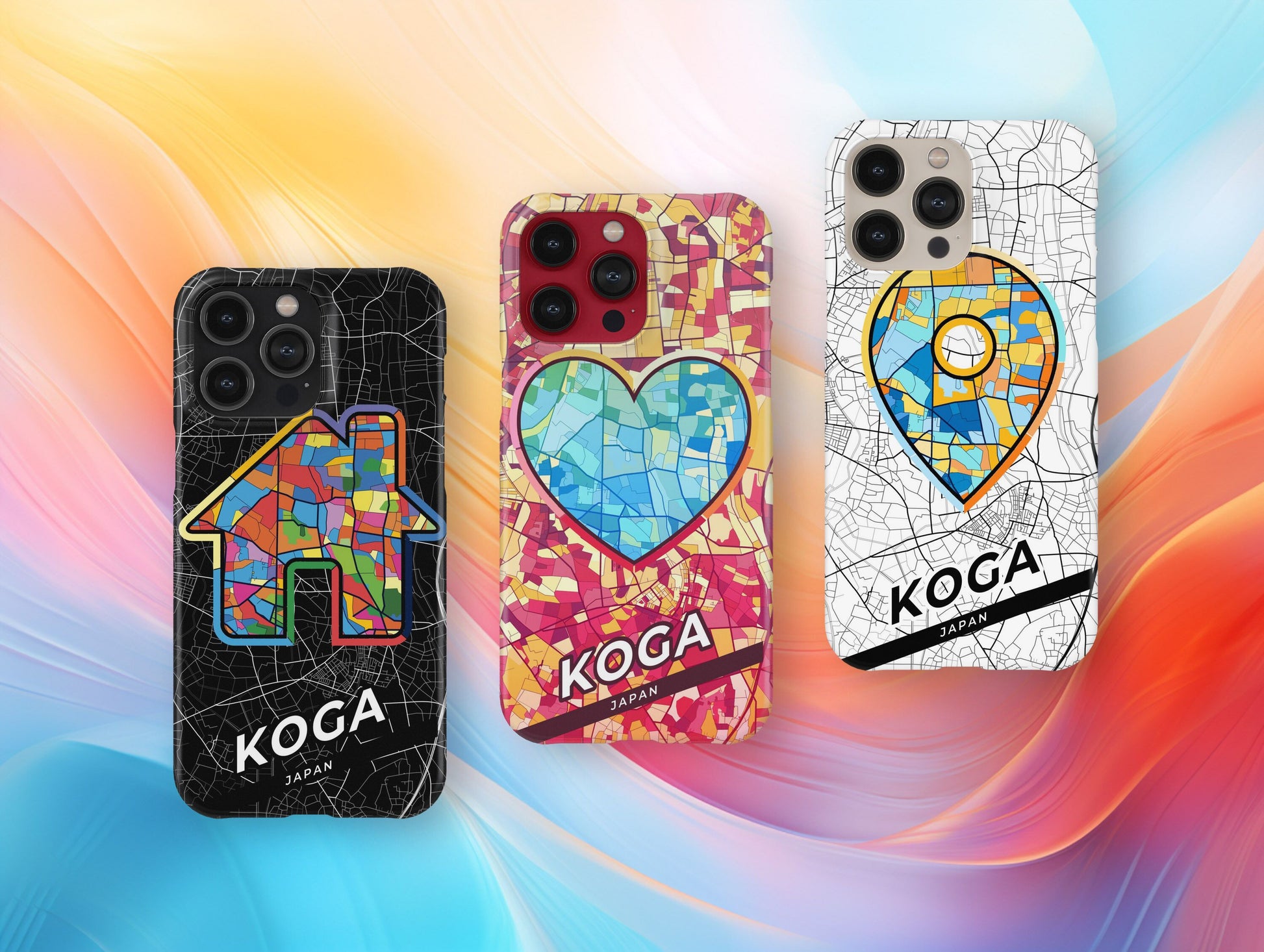Koga Japan slim phone case with colorful icon. Birthday, wedding or housewarming gift. Couple match cases.