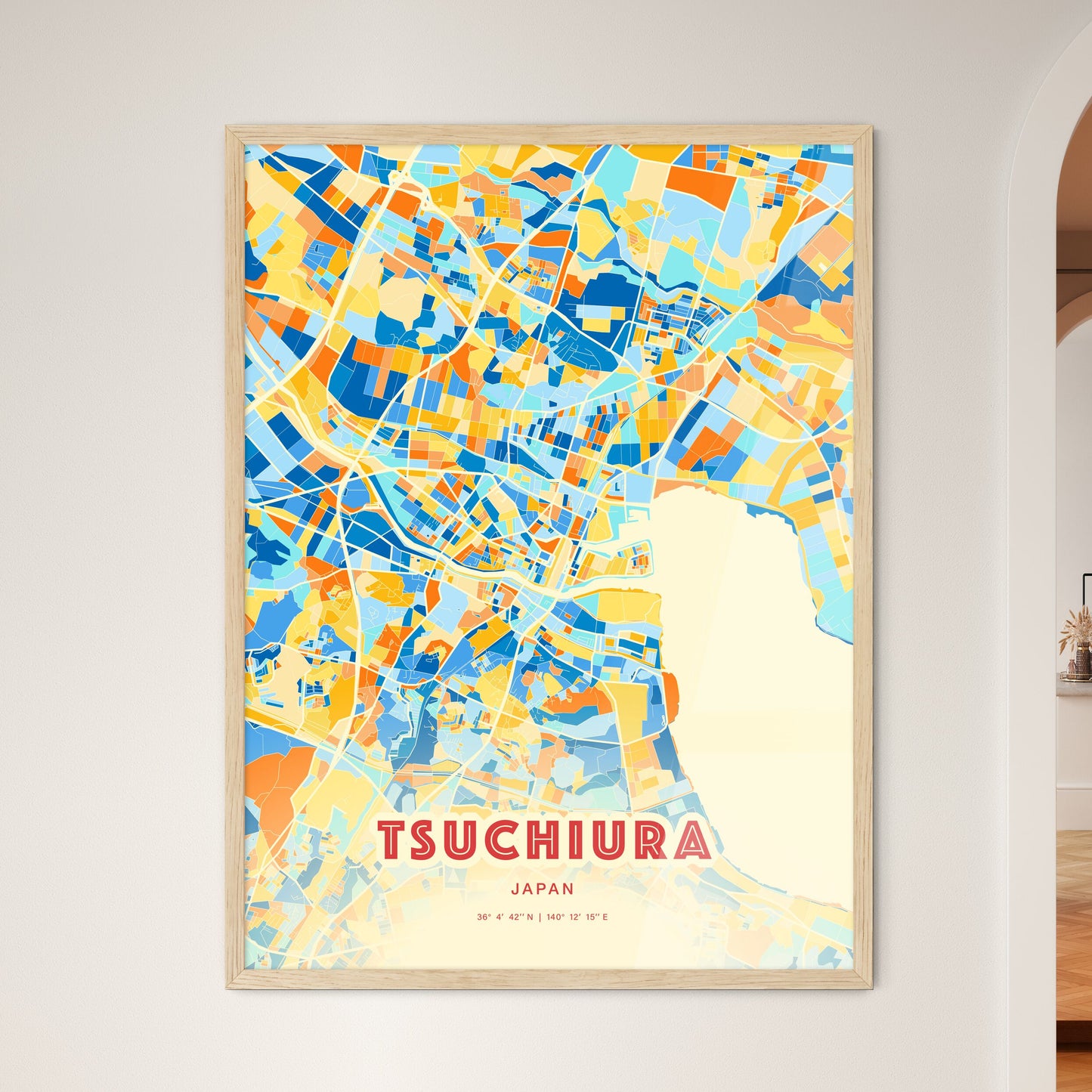 Colorful TSUCHIURA JAPAN Fine Art Map Blue Orange