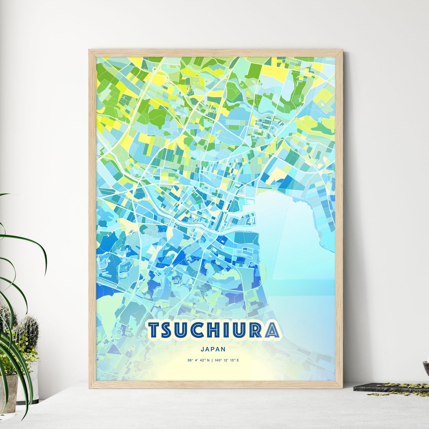 Colorful TSUCHIURA JAPAN Fine Art Map Cool Blue