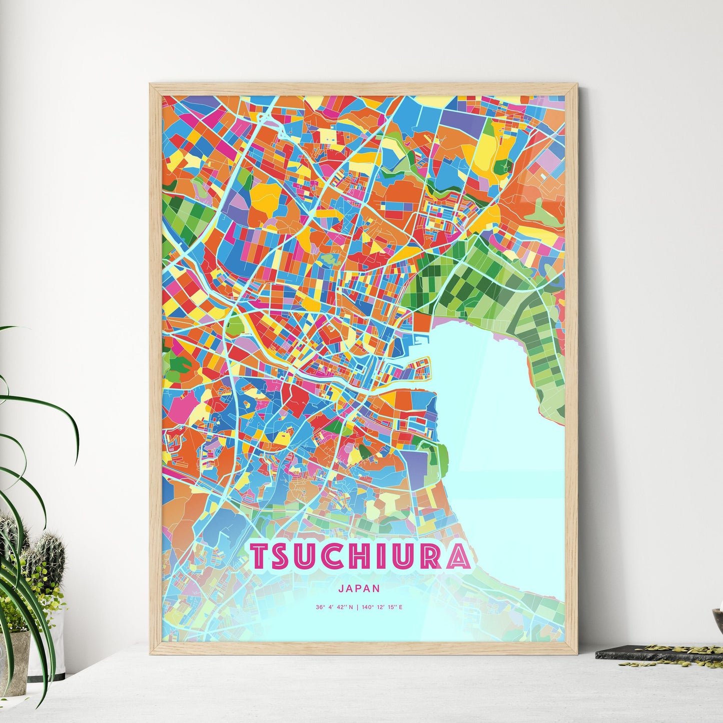 Colorful TSUCHIURA JAPAN Fine Art Map Crazy Colors