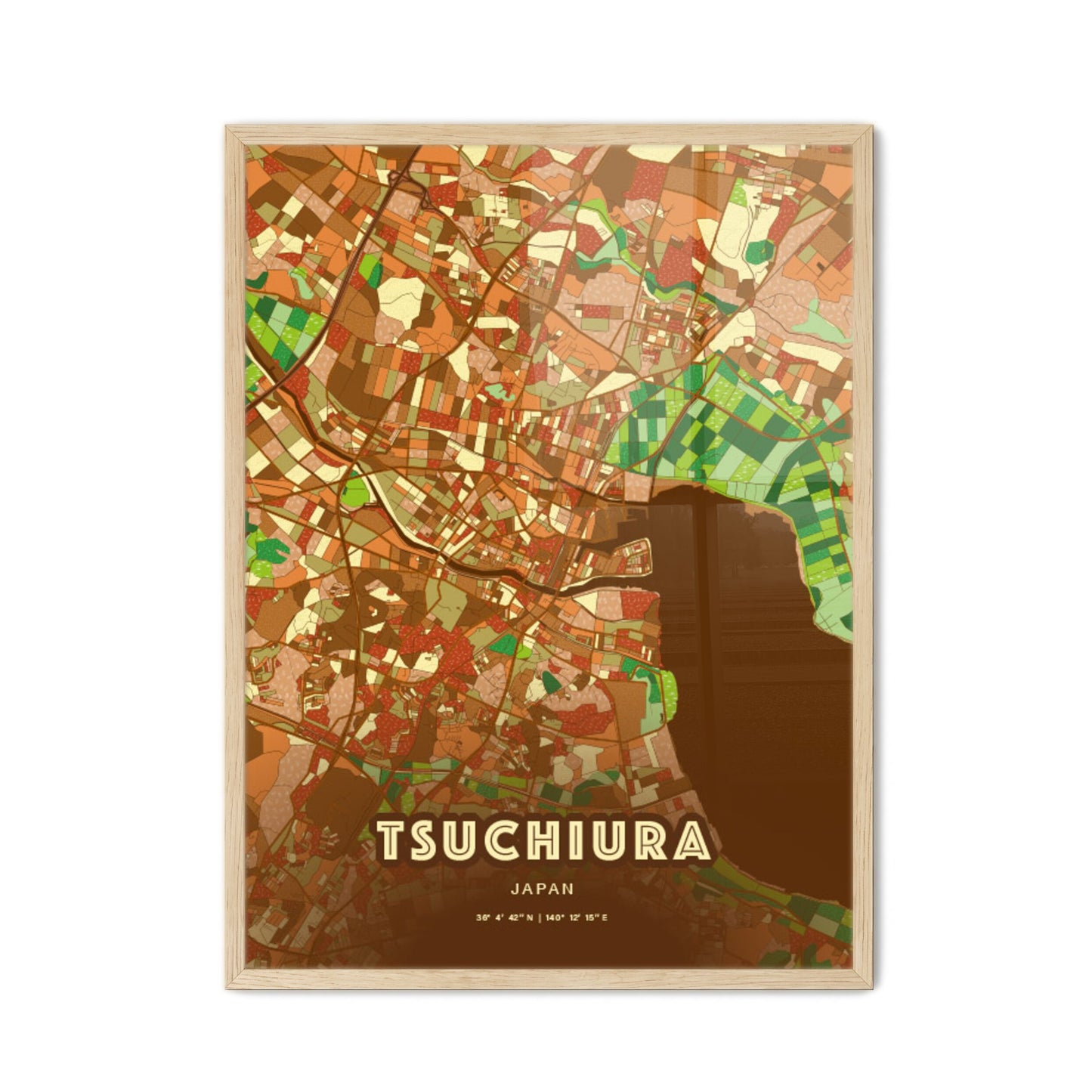 Colorful TSUCHIURA JAPAN Fine Art Map Farmhouse