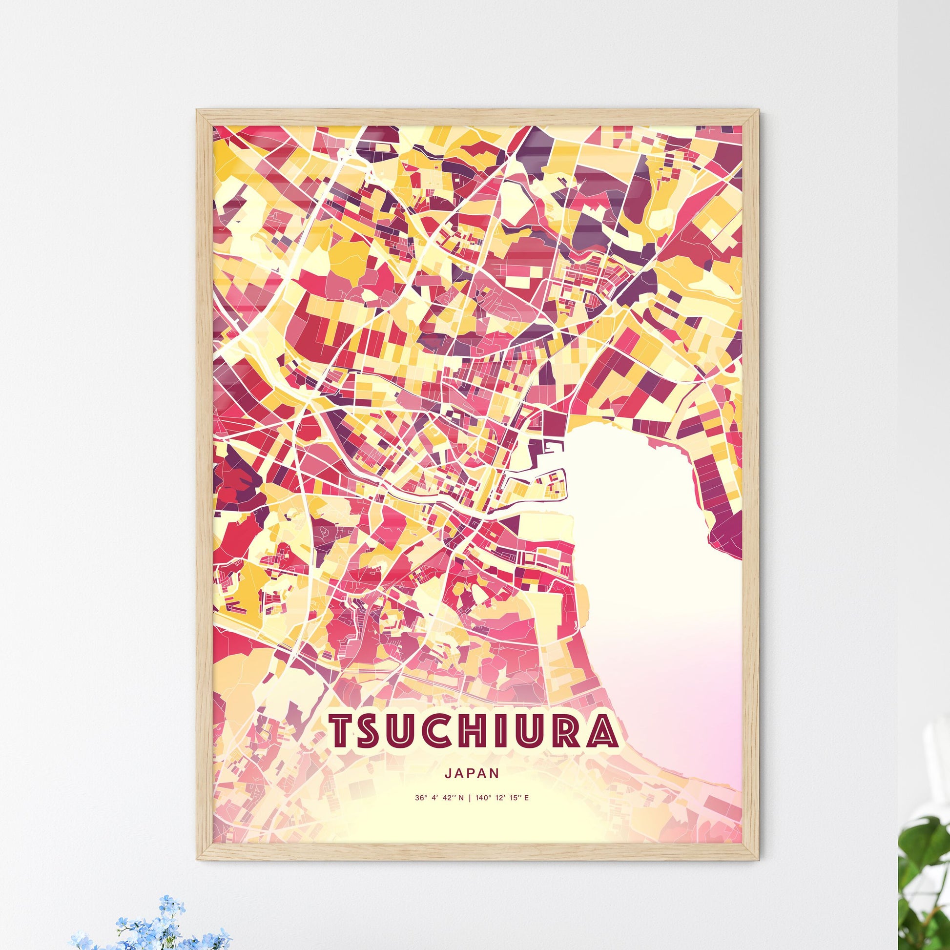 Colorful TSUCHIURA JAPAN Fine Art Map Hot Red