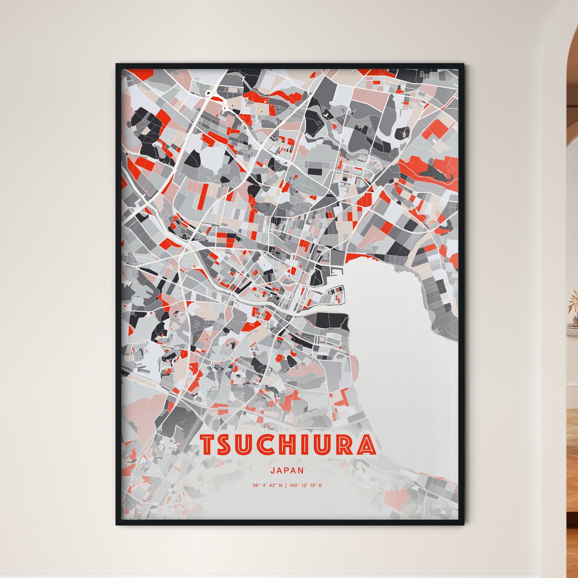 Colorful TSUCHIURA JAPAN Fine Art Map Modern