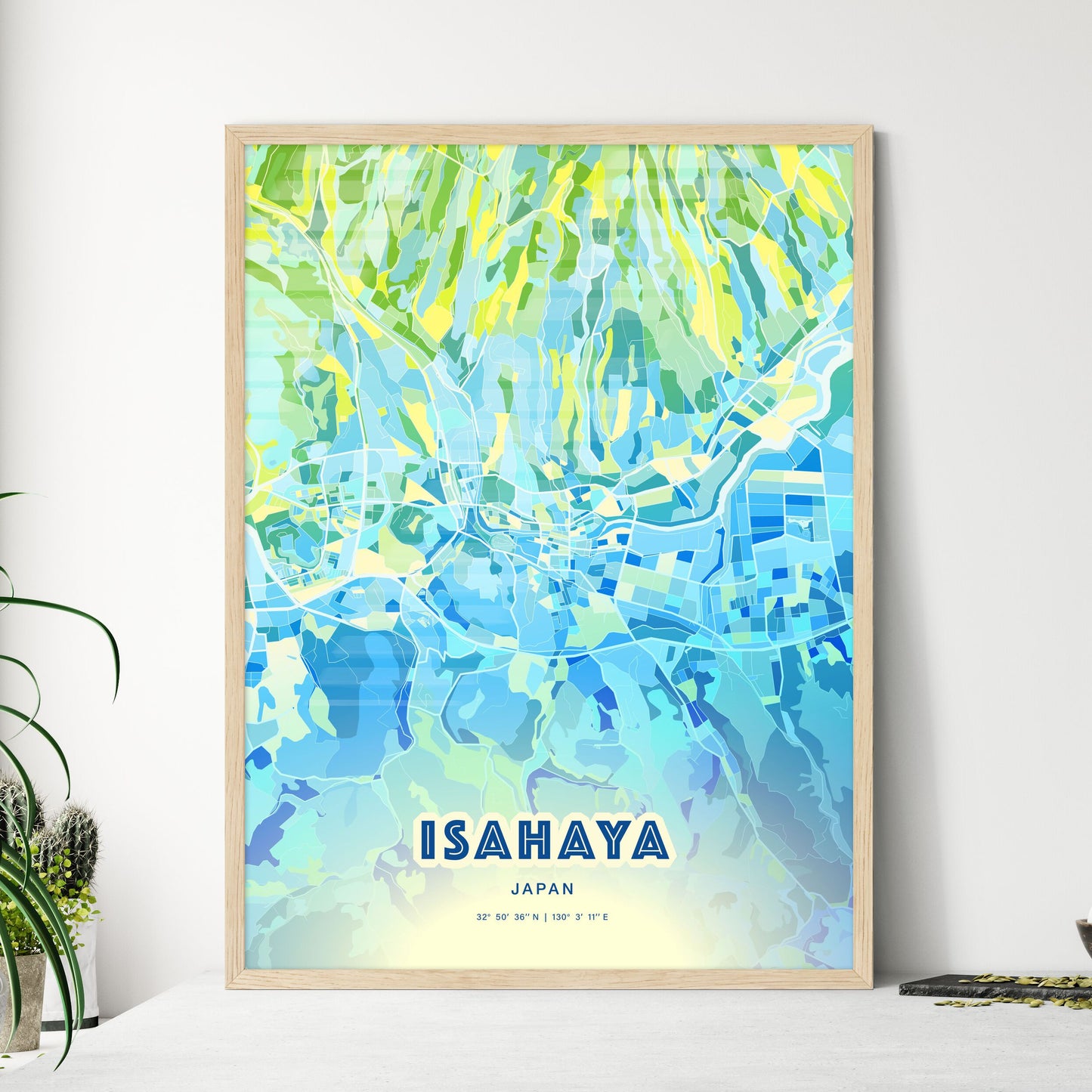 Colorful ISAHAYA JAPAN Fine Art Map Cool Blue