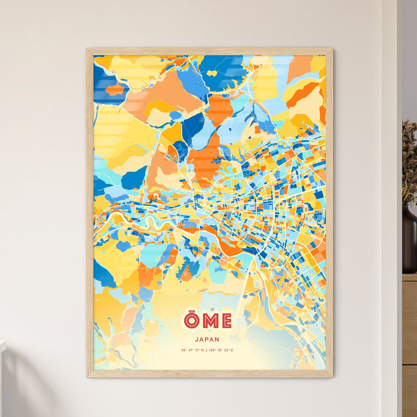 Colorful ŌME JAPAN Fine Art Map Blue Orange