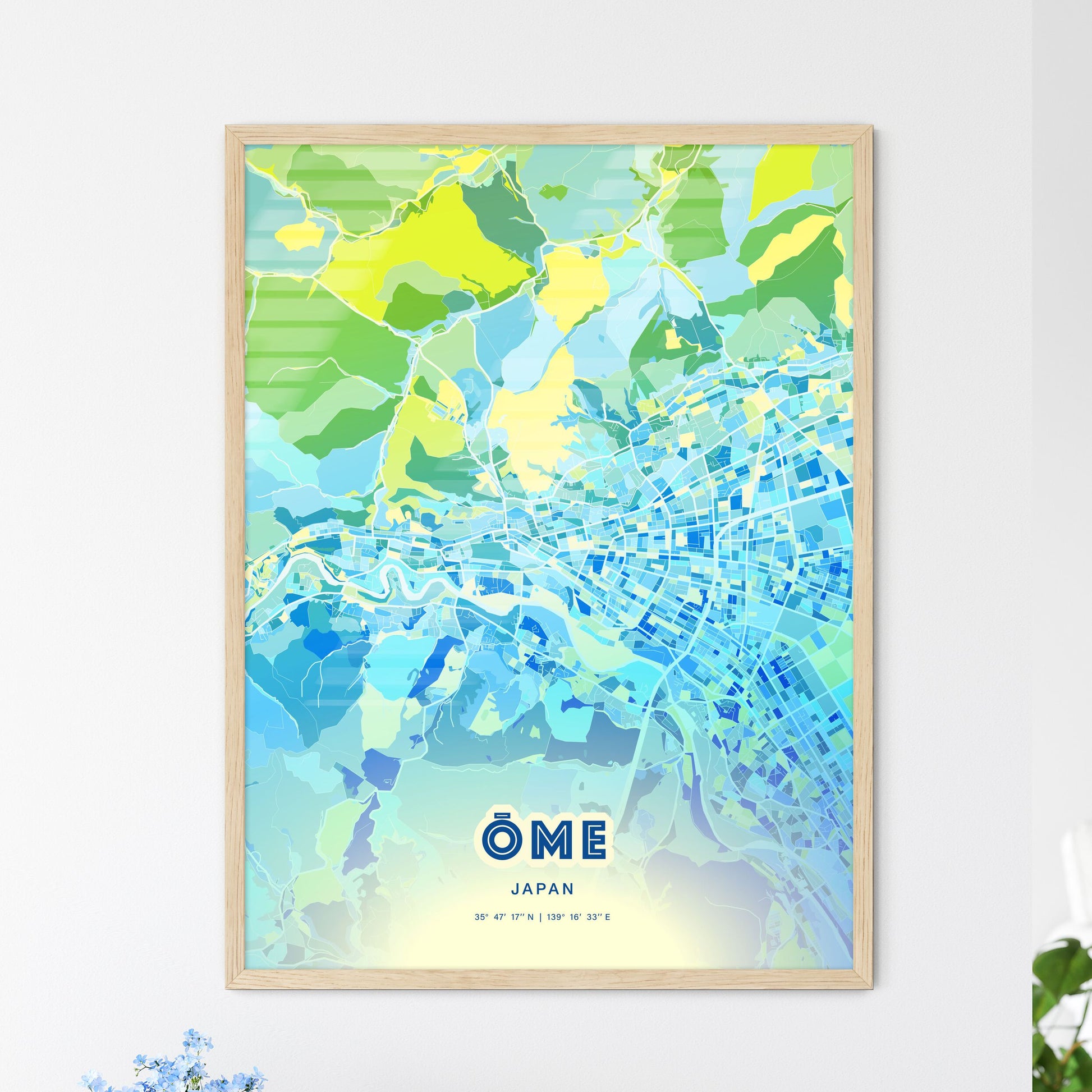 Colorful ŌME JAPAN Fine Art Map Cool Blue